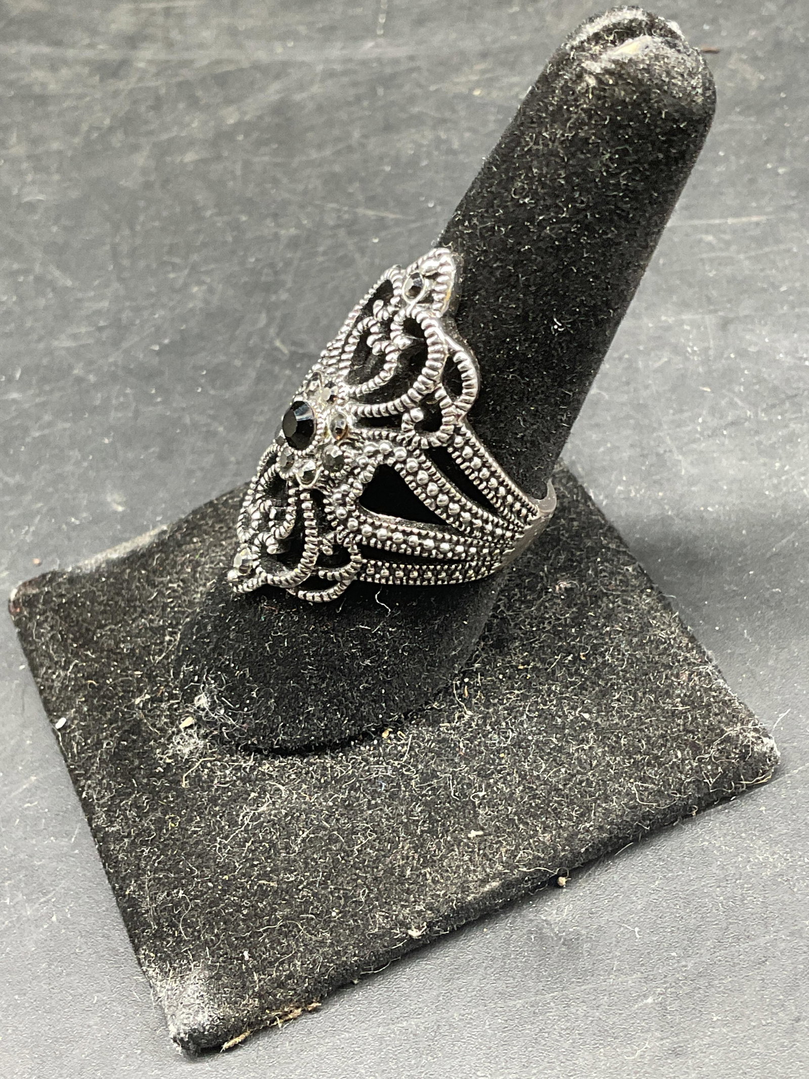 Silver Tone Crystal Scroll Cocktail Ring - 3