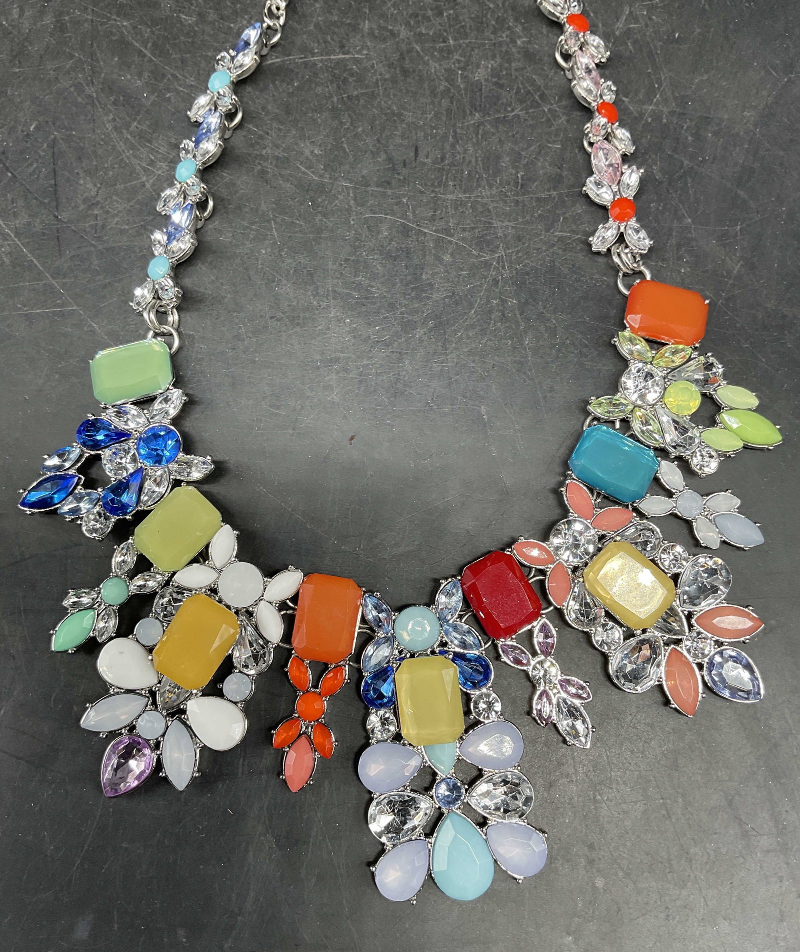 Silver Tone Colorful Crystal Statement Necklace (1 of 6)