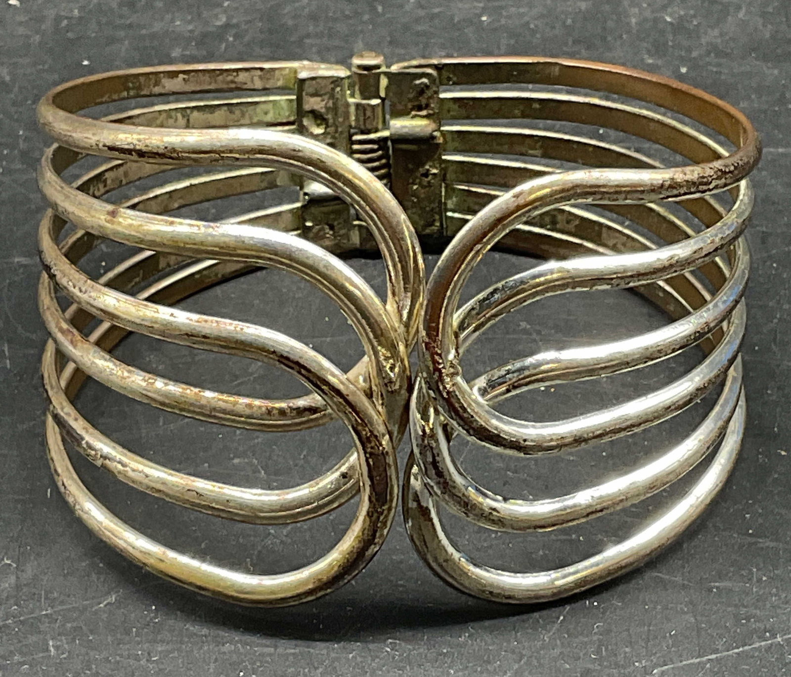 Silver Tone Cutout Curved Cuff Bracelet (1 of 6)