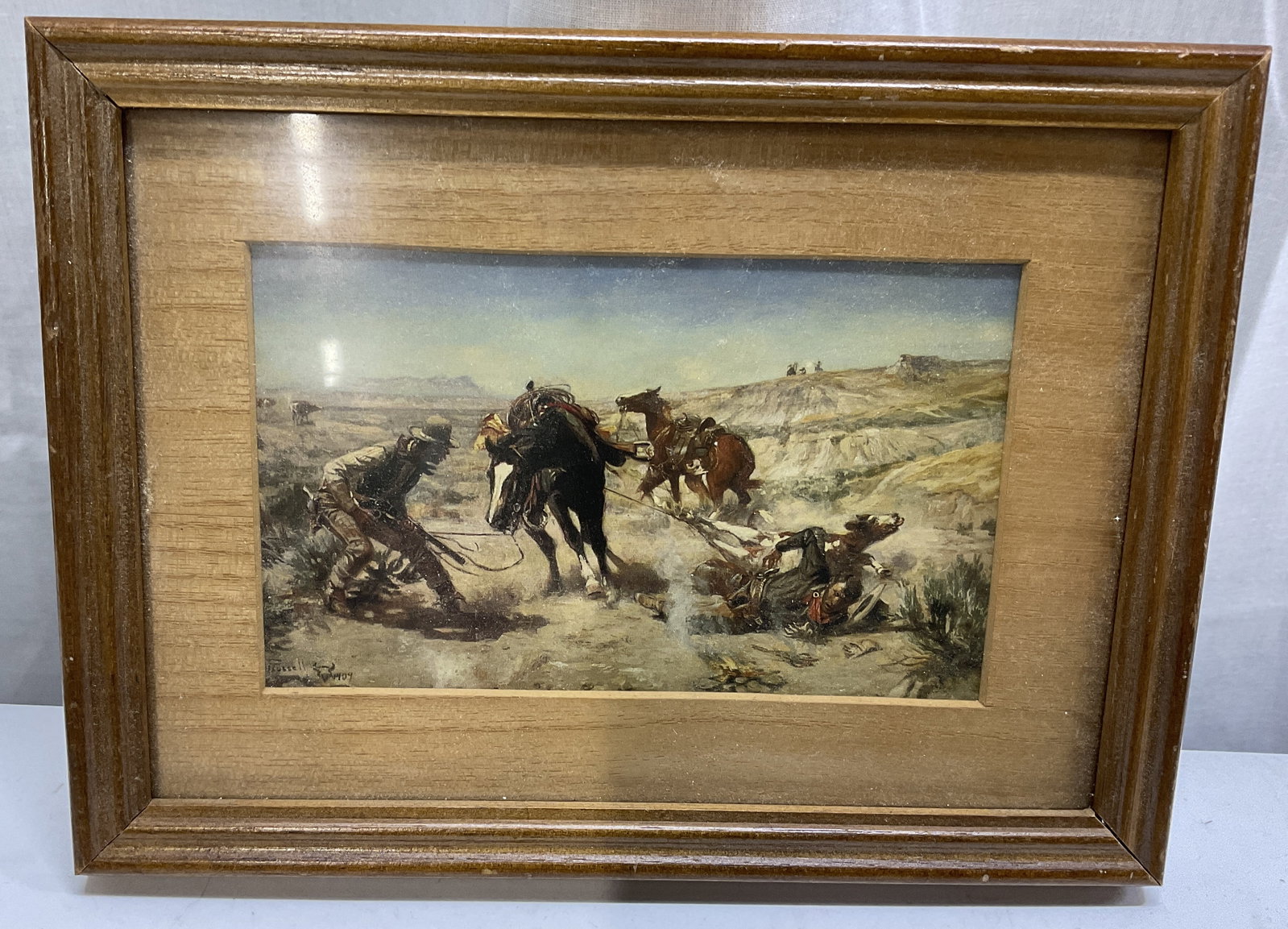 The Cinch Ring by Charles Marion Russell Print: 1909 Painting The Cinch Ring by Charles Marion Russell Framed Print. Some Scratching on Frame. Not Examined Out of Frame. Measures app 5.75in H x 7.75in W. 1900s Paintings, Paintings, The Cinch Ring, 