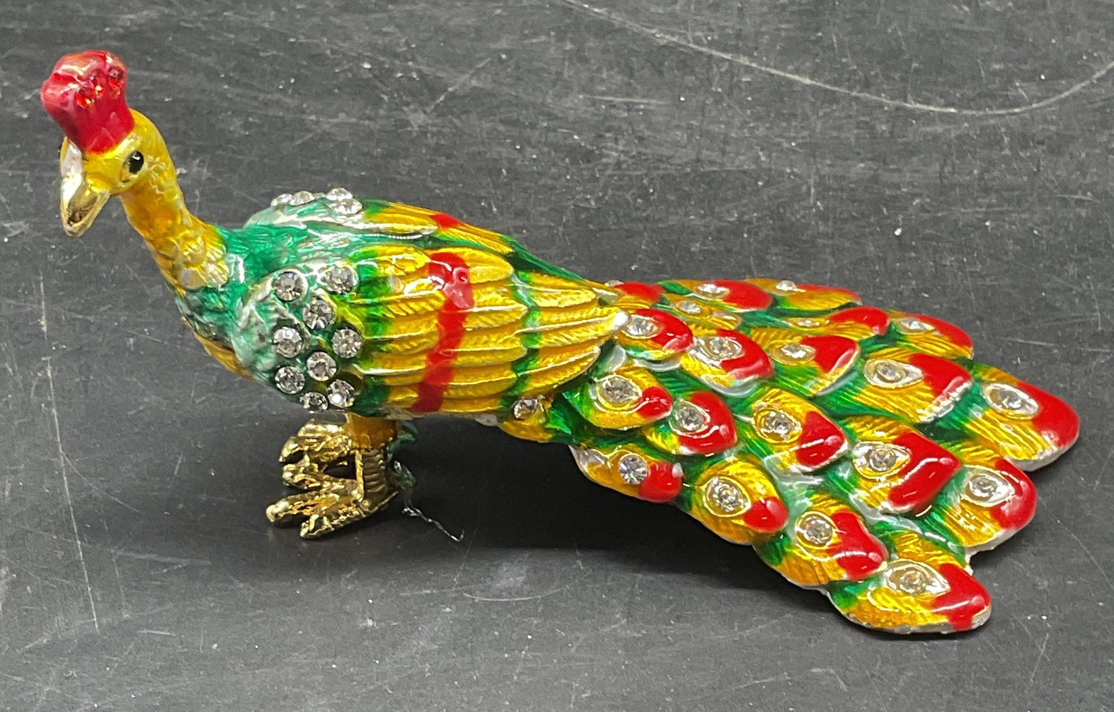 Enameled Metal Crystal Peacock Trinket Box (1 of 7)