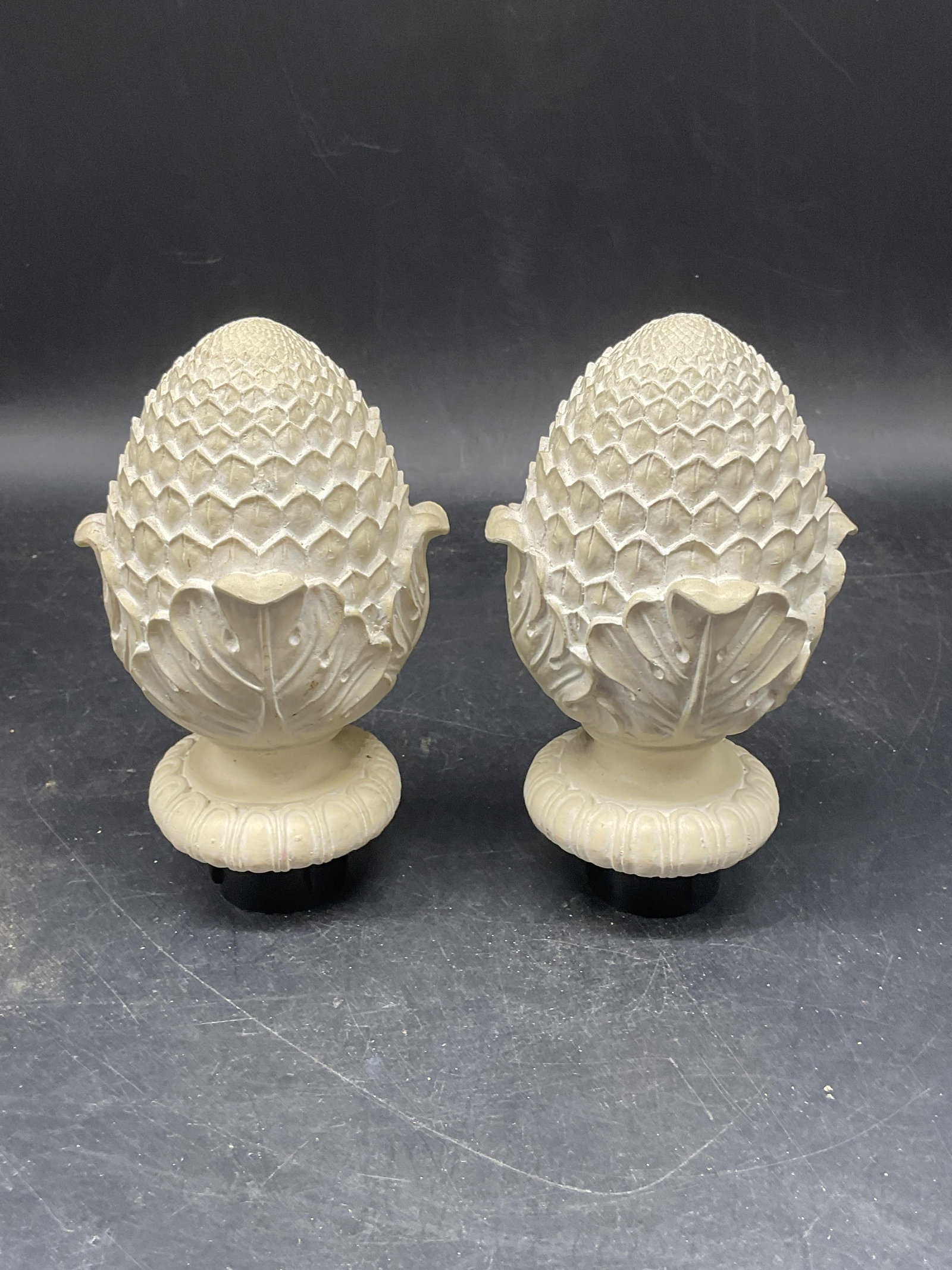 Pair White Composite Artichoke Finials - 2