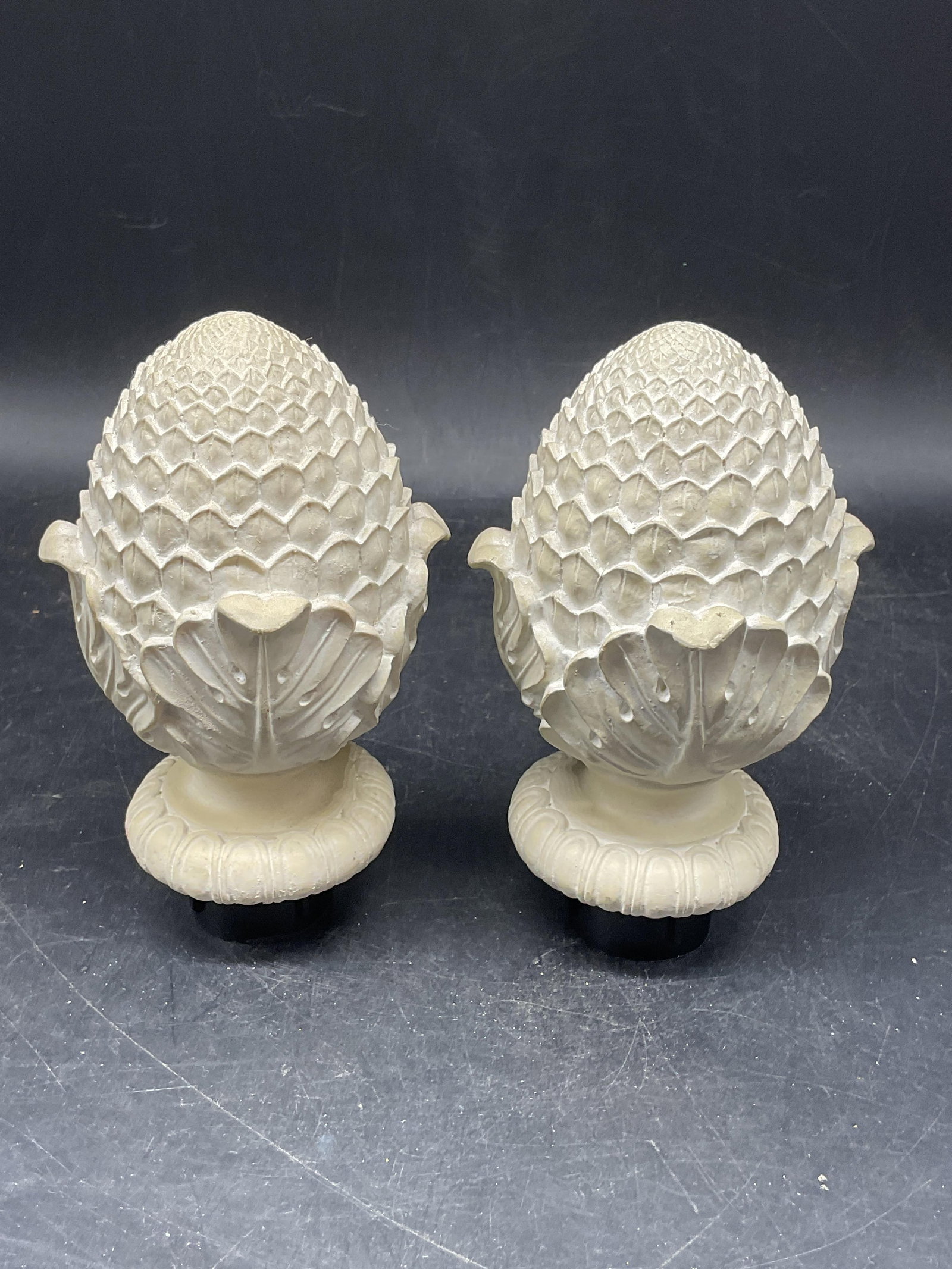 Pair White Composite Artichoke Finials - 3
