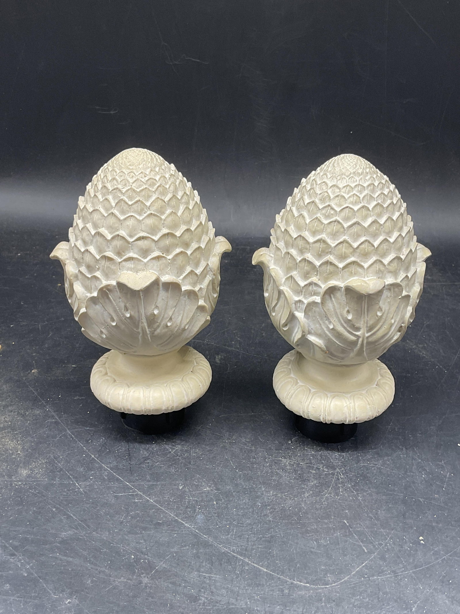 Pair White Composite Artichoke Finials - 4