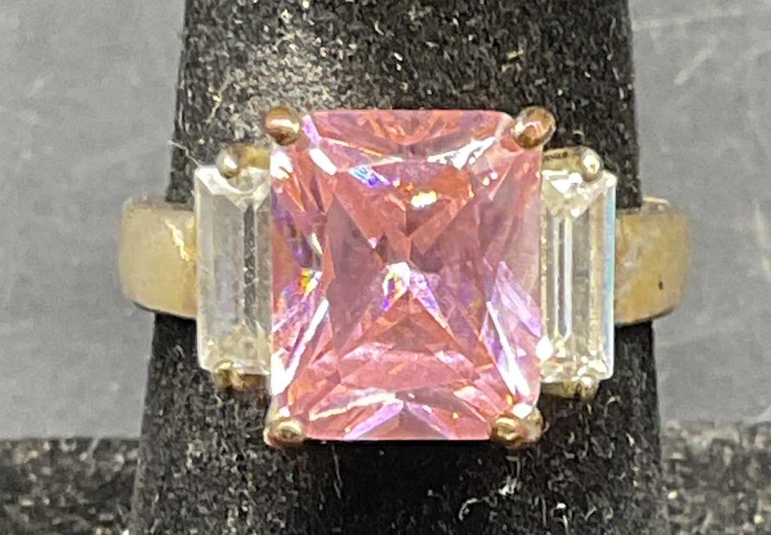 Vintage Silver Tone Pink Crystal Cocktail Ring (1 of 6)