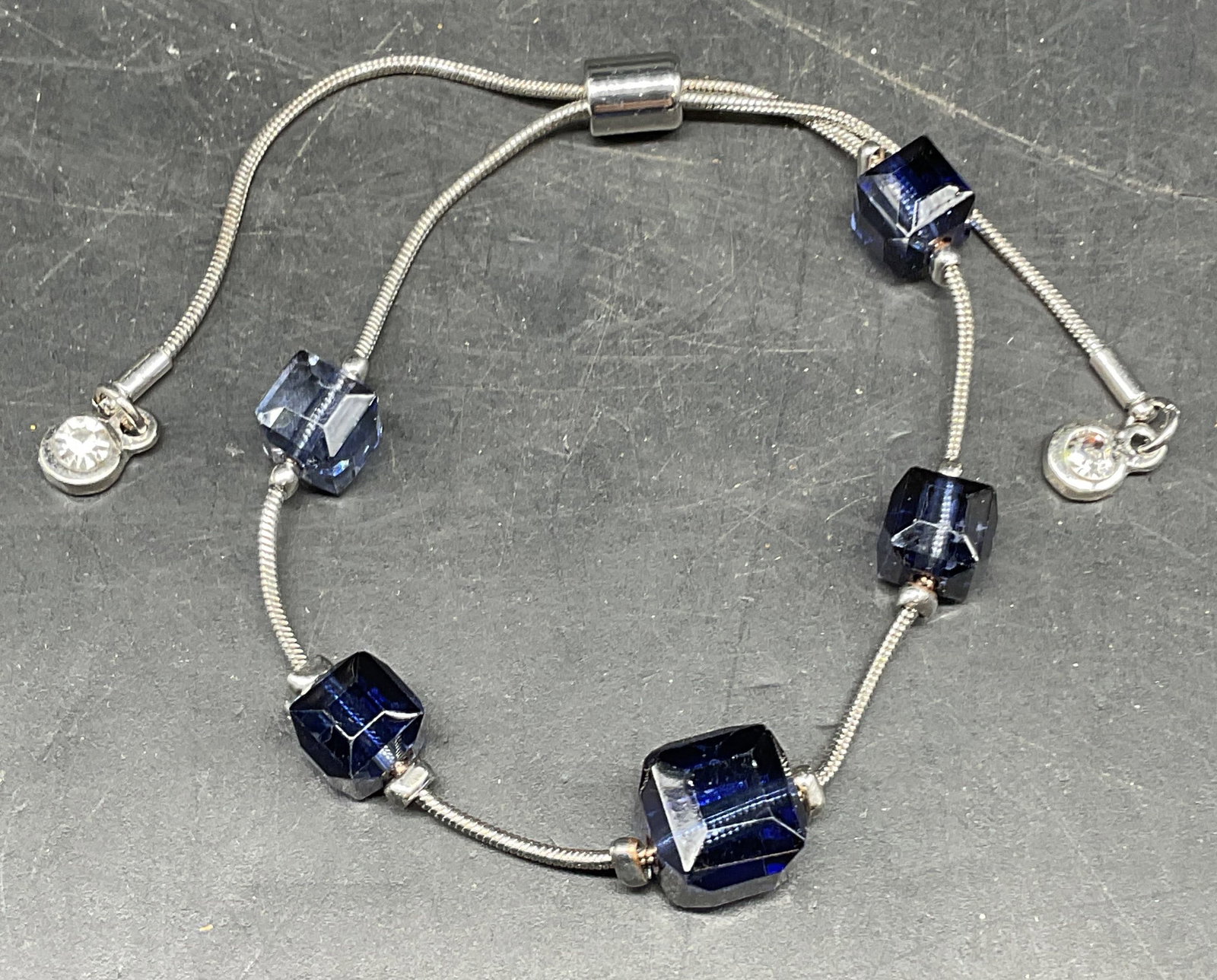 Silver Tone Blue Crystal Beaded Bracelet (1 of 6)