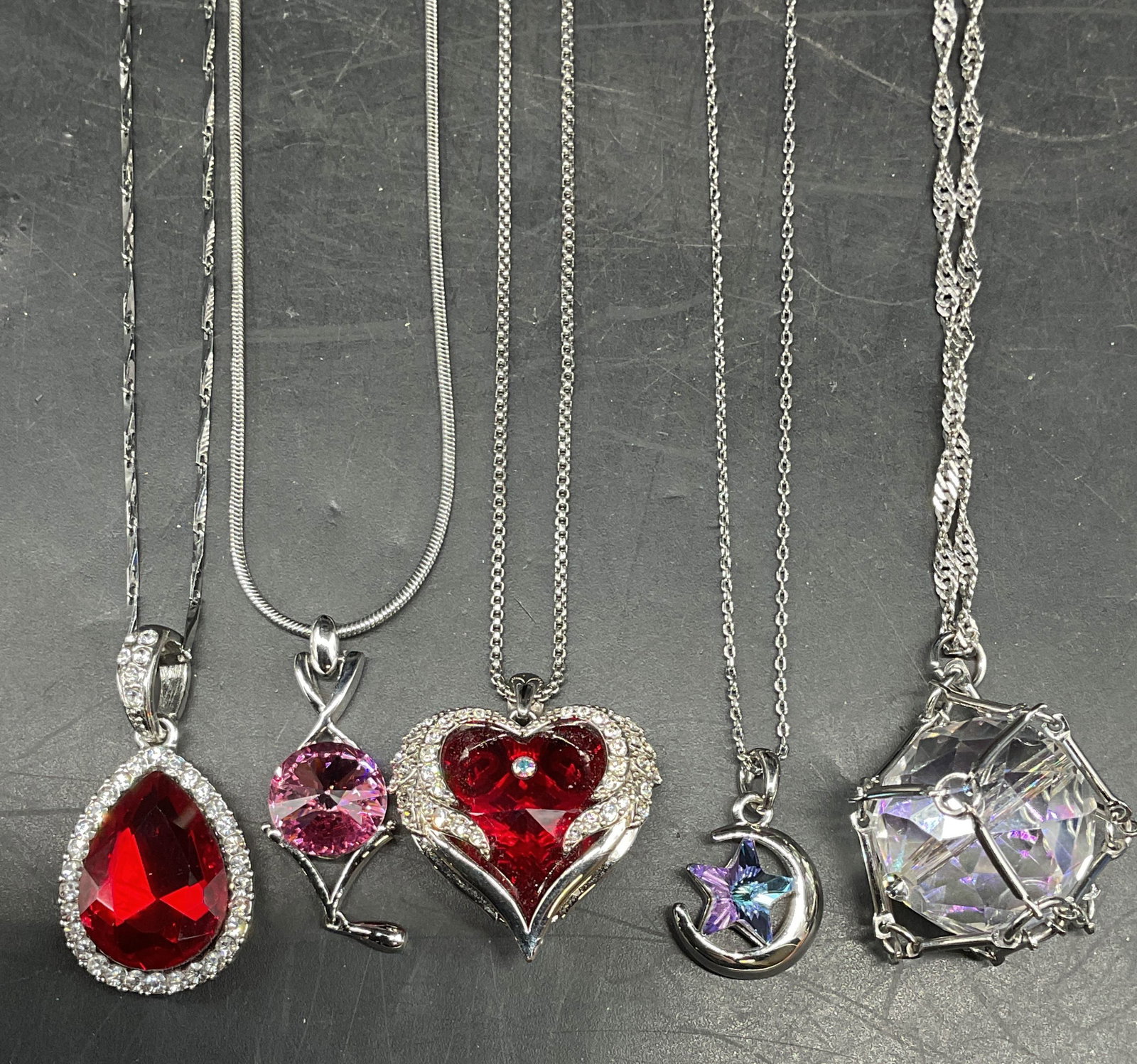 Lot 5 Signed C Red Crystal Pendant Necklace + (1 of 8)