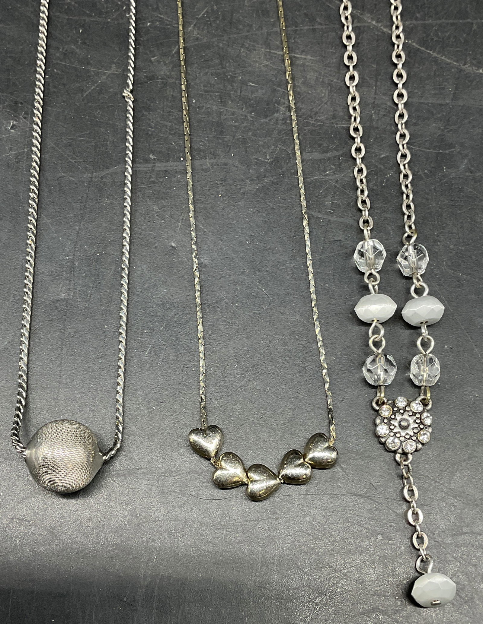 Lot 3 Silver Tone Heart, Crystal Necklaces (1 of 7)