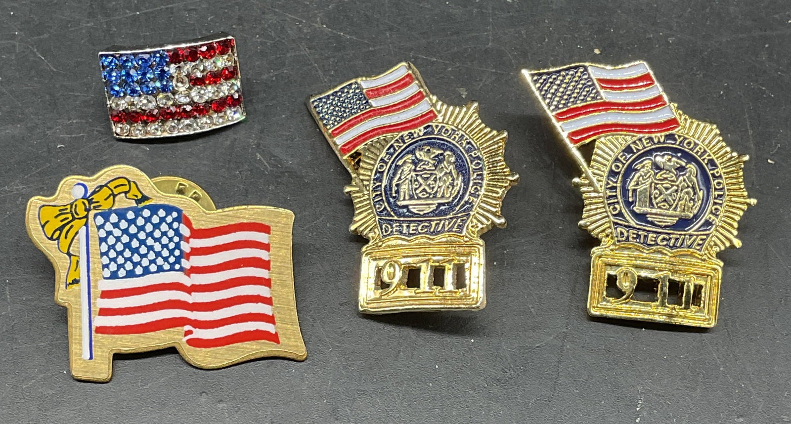 Lot 4 USA Crystal Enamel Flag & Detective Pins (1 of 7)