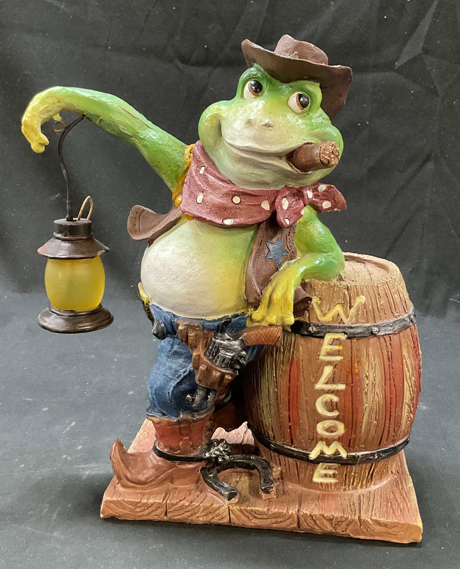 Western Cowboy Frog Light Up Resin Welcome Statue (1 of 9)