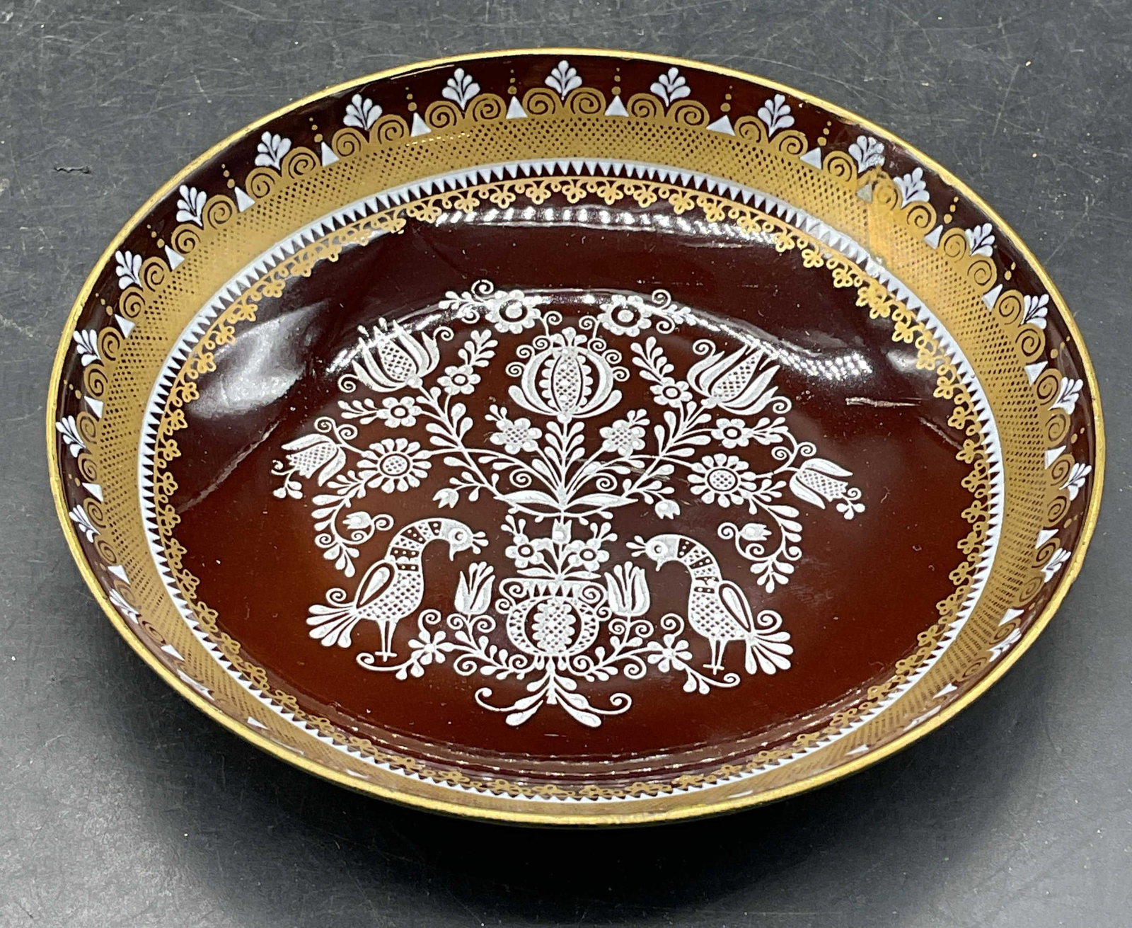 Enameled Copper Ornate Floral Bird Dish, Austria (1 of 6)
