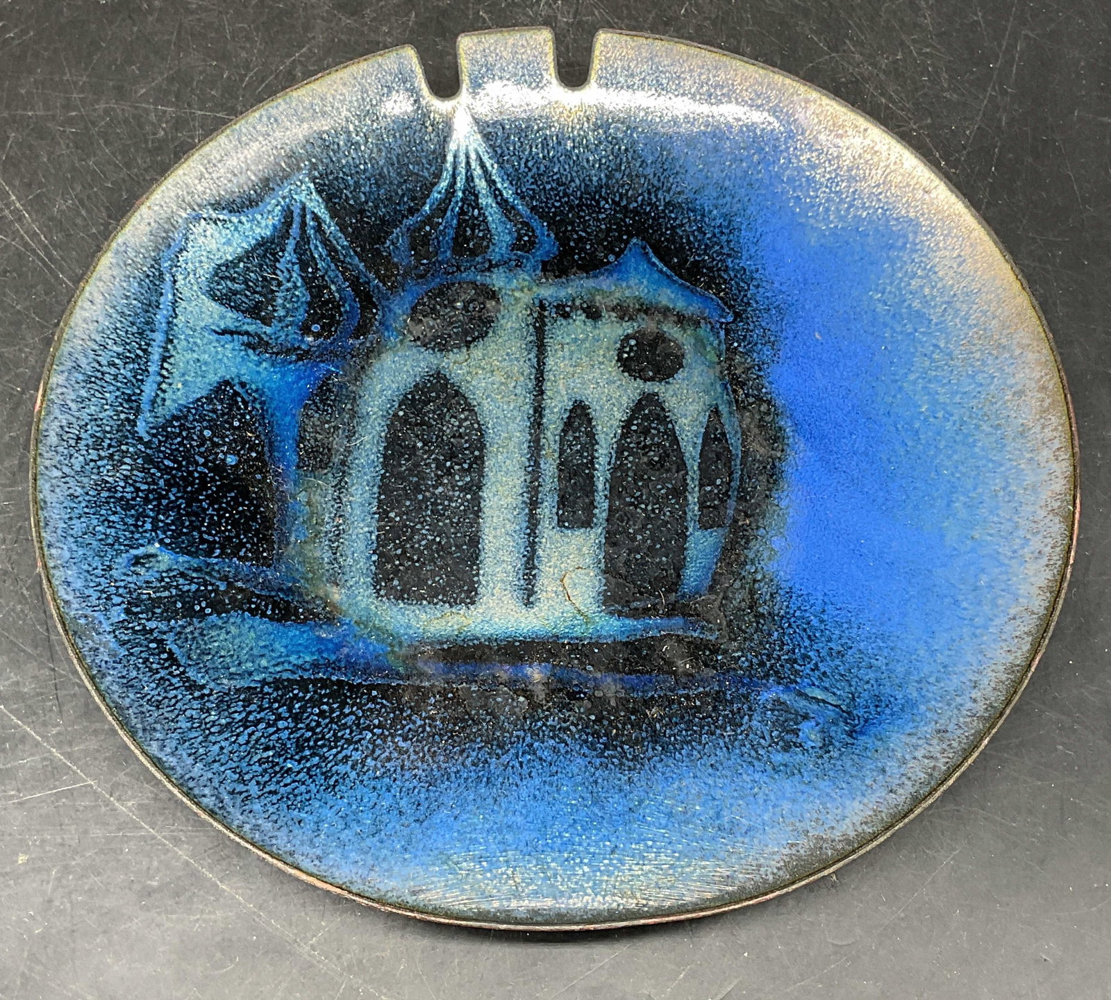 Vintage Blue Enameled Copper Architecture Dish (1 of 6)