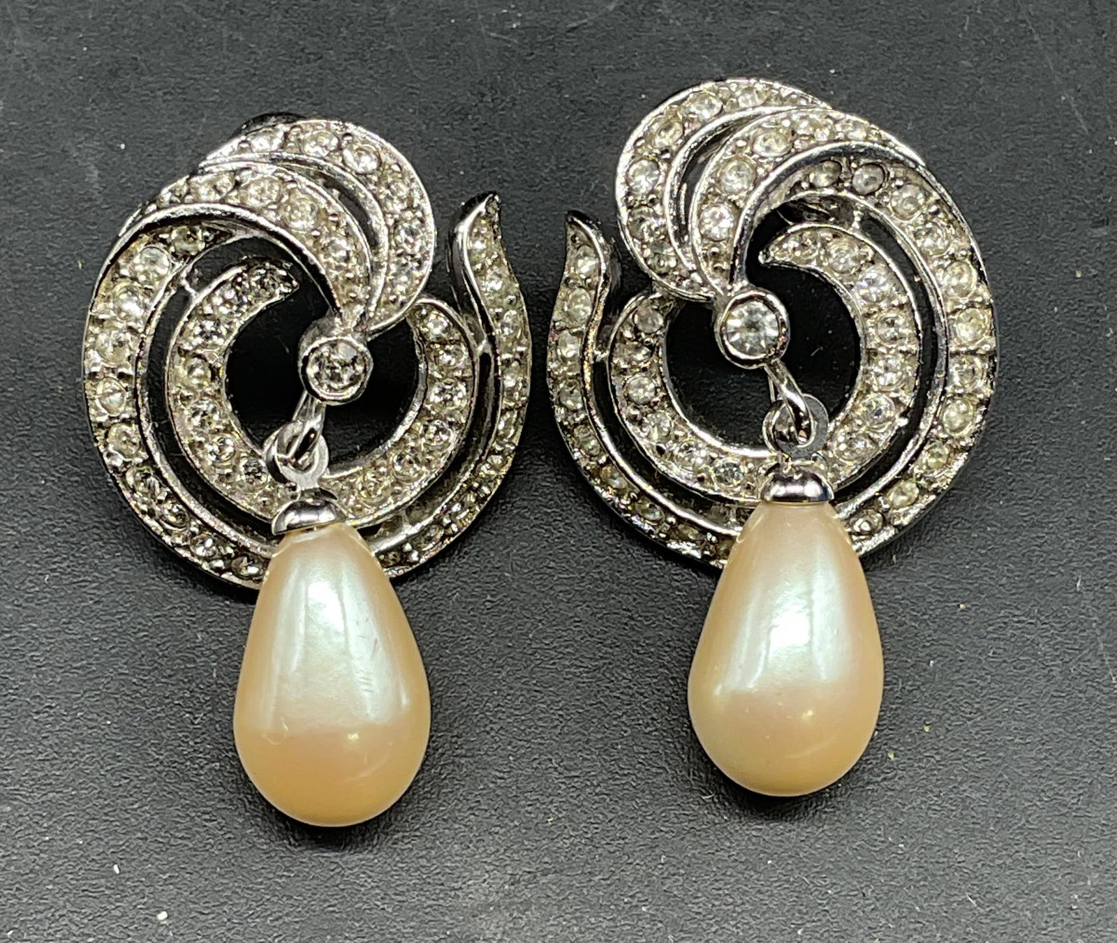 Vintage Trifari Crystal Faux Pearl Earrings (1 of 6)