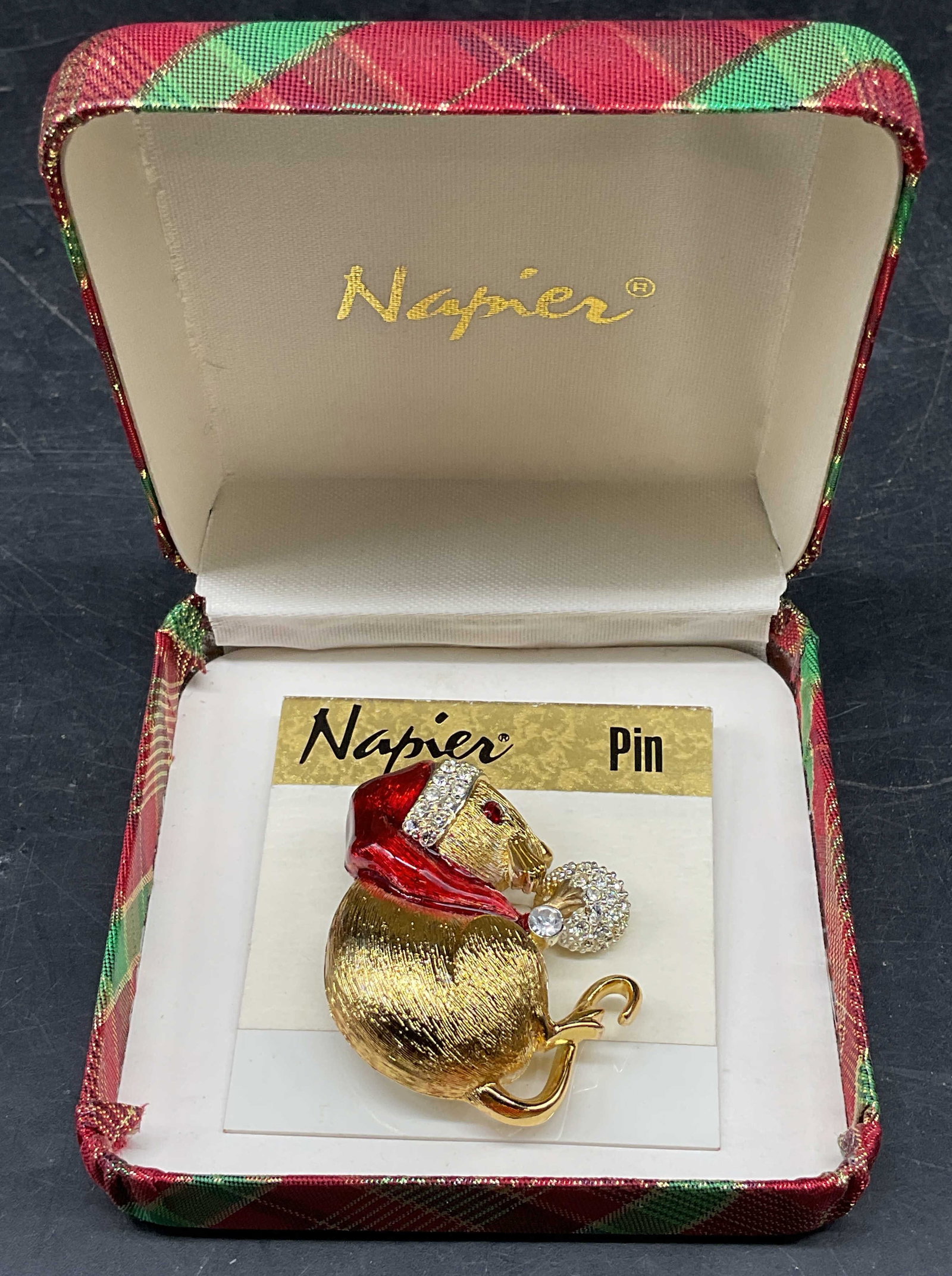 Vintage Napier Christmas Mouse Crystal Brooch NIB (1 of 6)