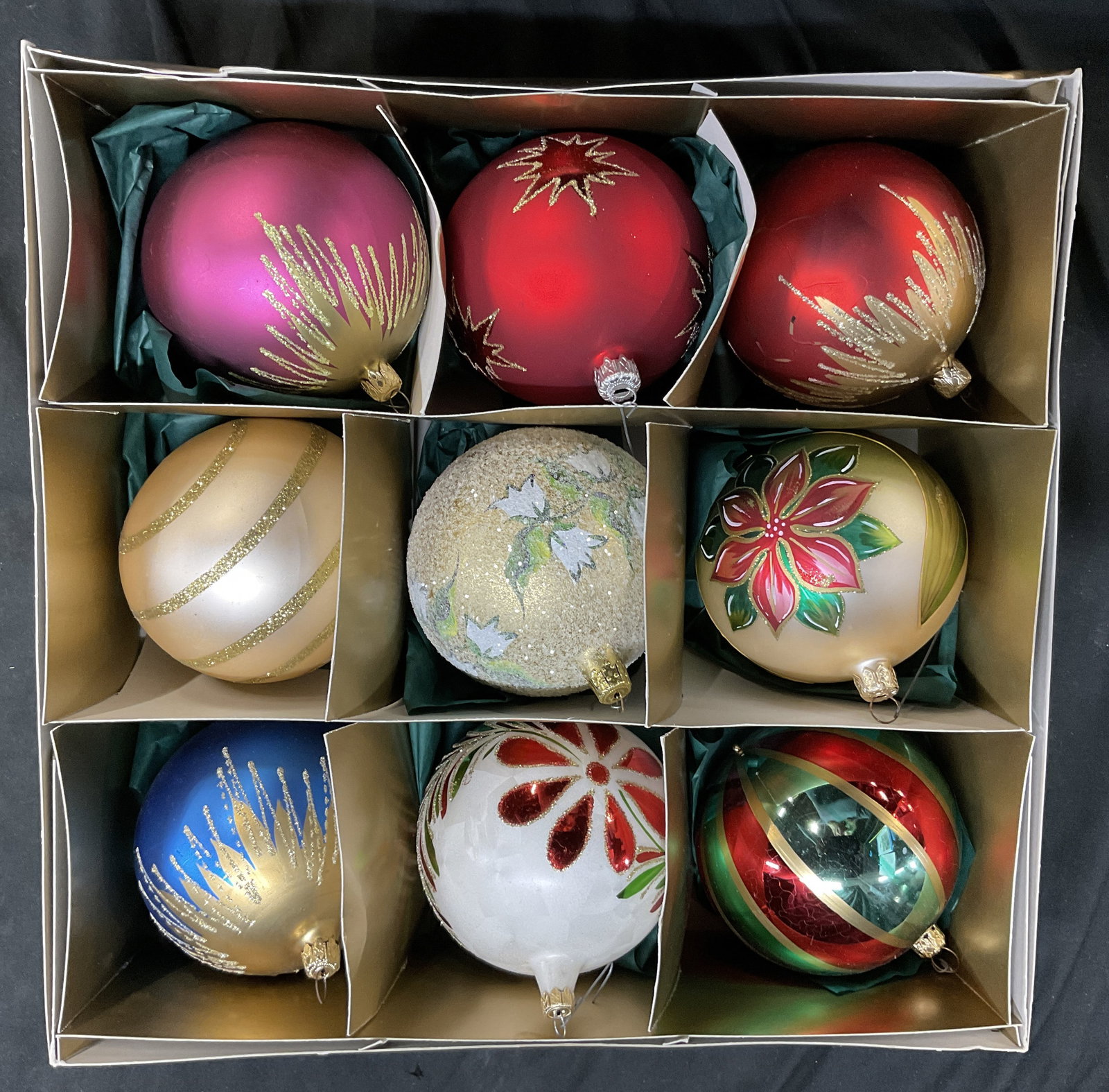 Boxed Group 9 large Christmas Glass Ornaments (1 of 8)