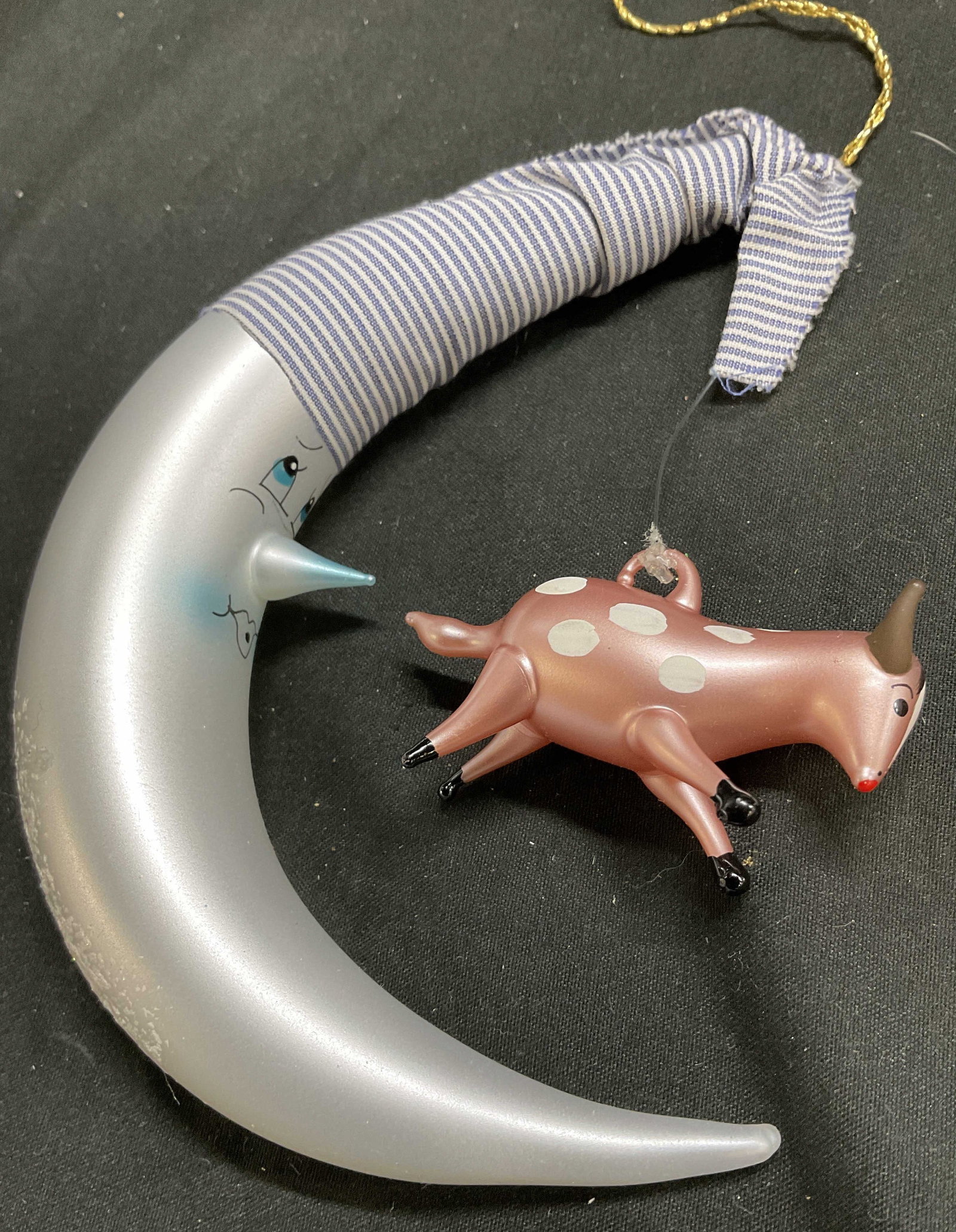 Vntg De Carlini Cow Over Moon Glass Ornament Italy (1 of 7)