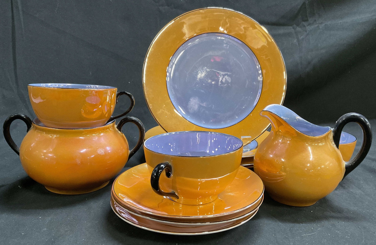 Set orange blue Lusterware dessert set Schuman 1 (1 of 9)