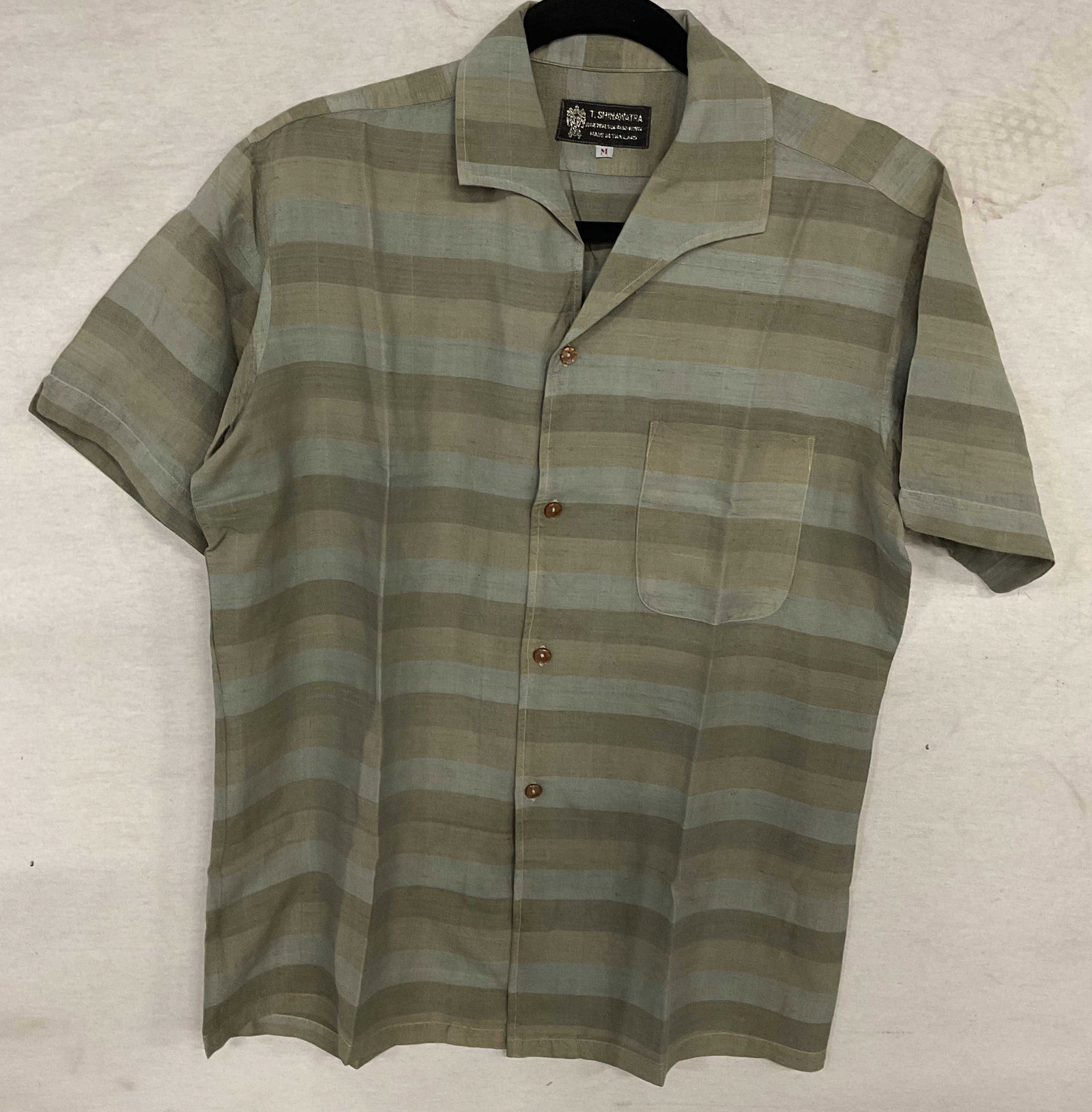 T Shinawatra Green Striped Silk Shirt (1 of 6)