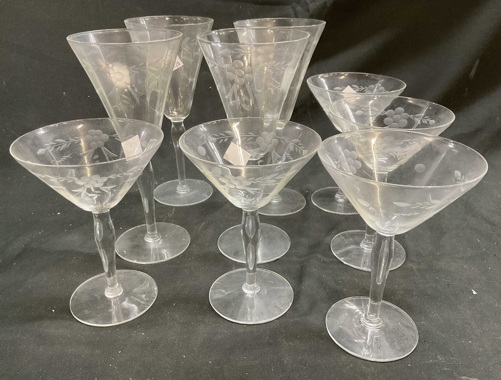 Set 8 Etched Faceted Crystal Stemware (1 of 6)