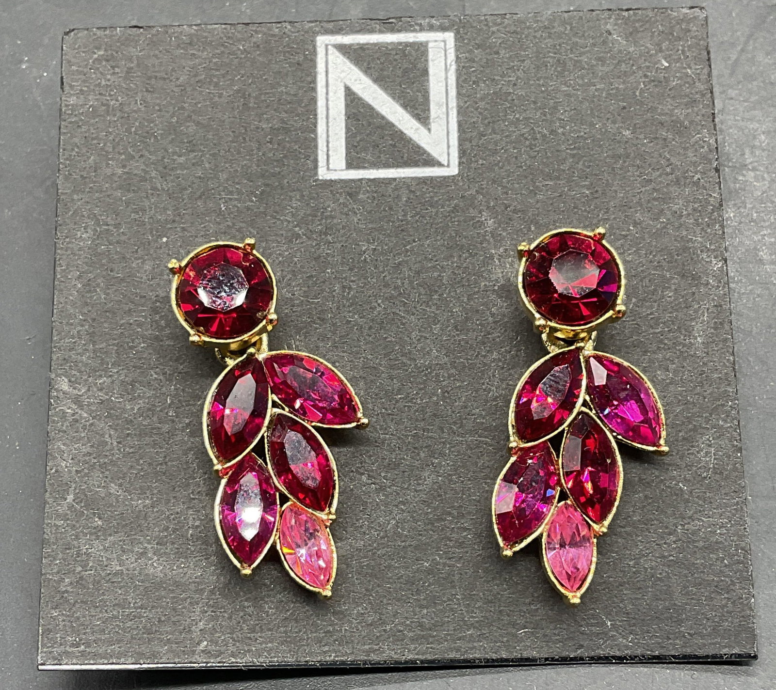 VTG Napier Gold Tone Pink Crystal Earrings NWT: Vintage Napier gold tone pink crystal earrings. Measures approx. 1.5 inches long. New with tag. Jewelry, costume jewelry, cocktail jewelry, fashion jewelry, accessories, fashion accessories, wearables