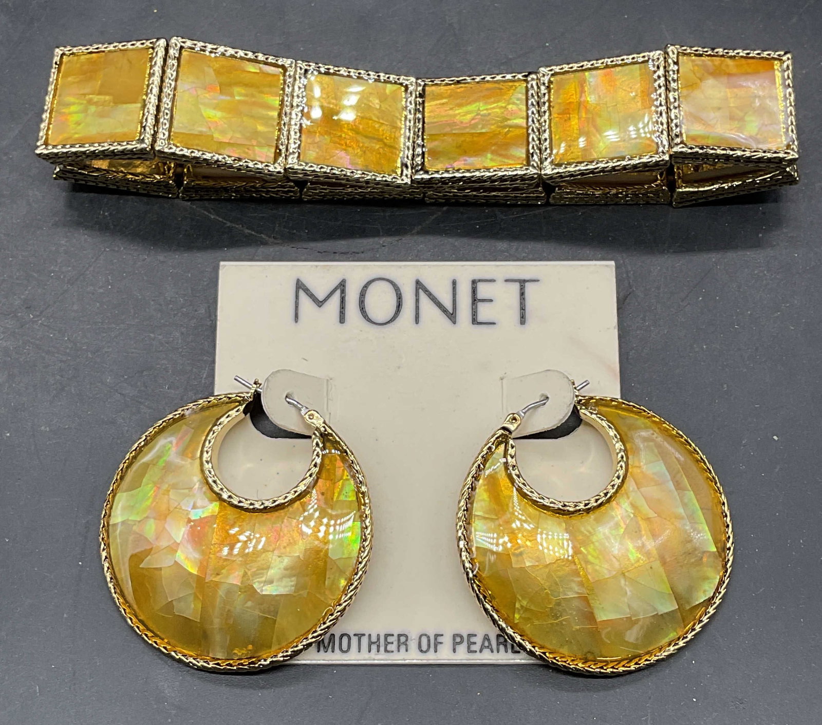 Lot 2 Monet Mother of Pearl Earrings & Bracelet (1 of 6)