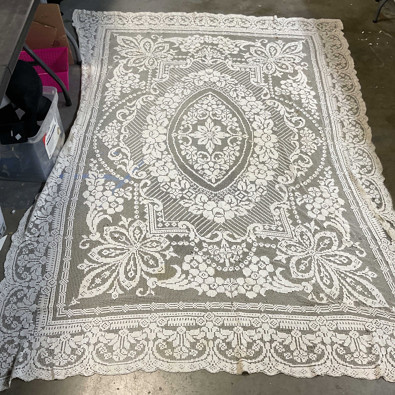 Vintage Lace Crochet Open Work Table Cloth (1 of 7)