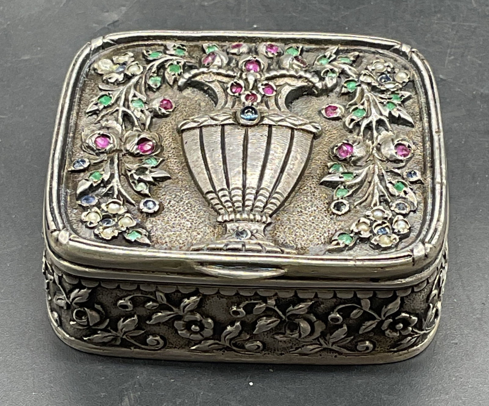 Antique Continental Sterling Silver Bejeweled Box (1 of 7)