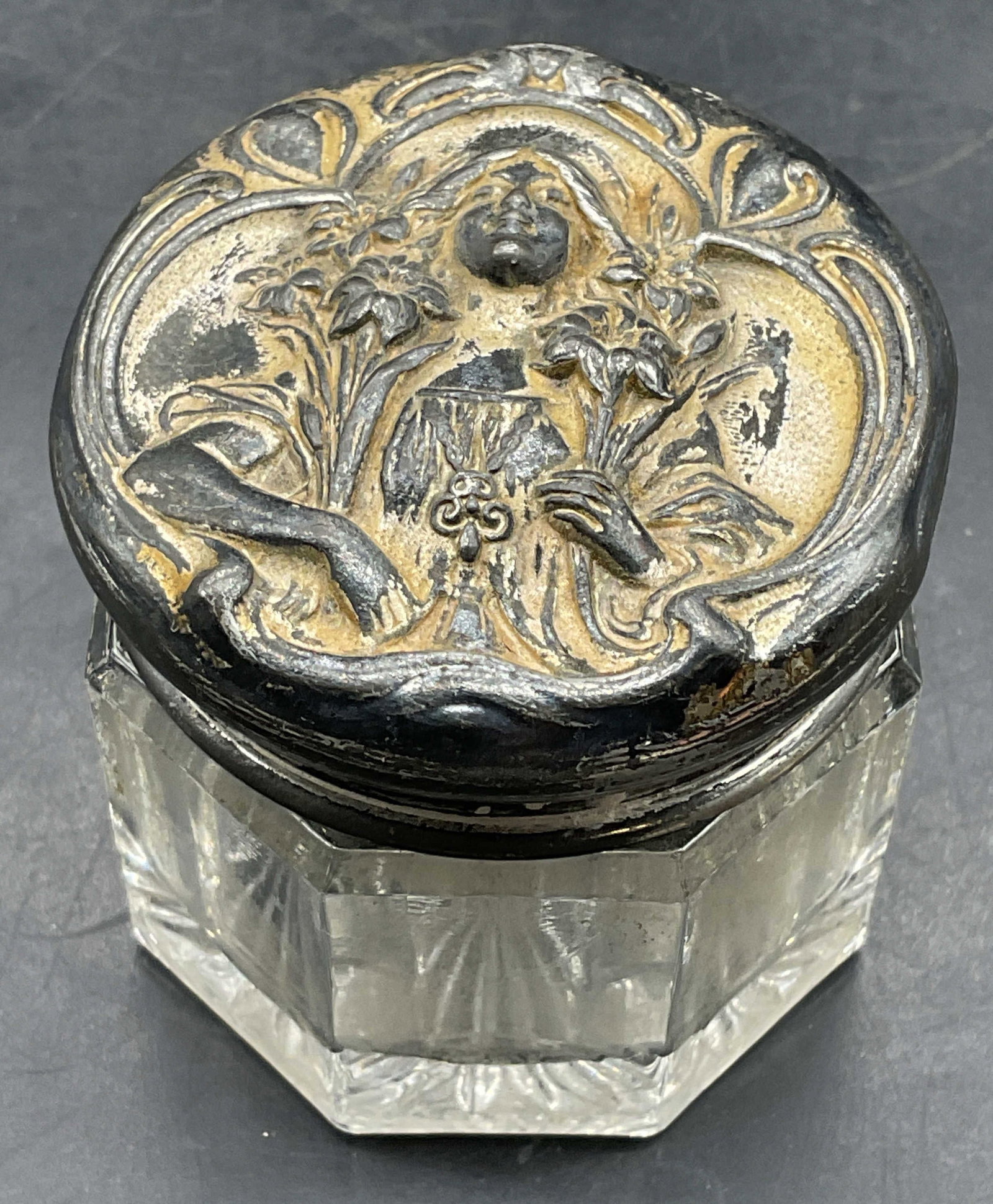 Antique Empire Art Silver Plated Glass Dresser Jar (1 of 6)