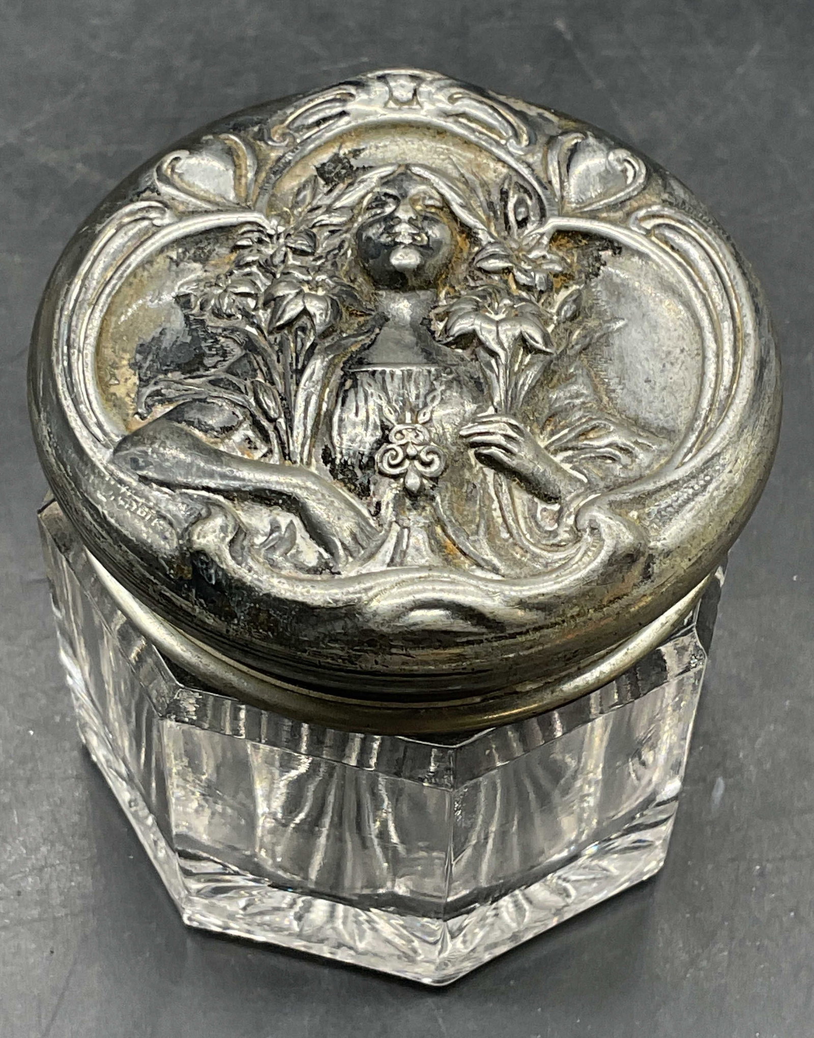 Antique Empire Art Silver Pl Glass Dresser Jar (1 of 6)