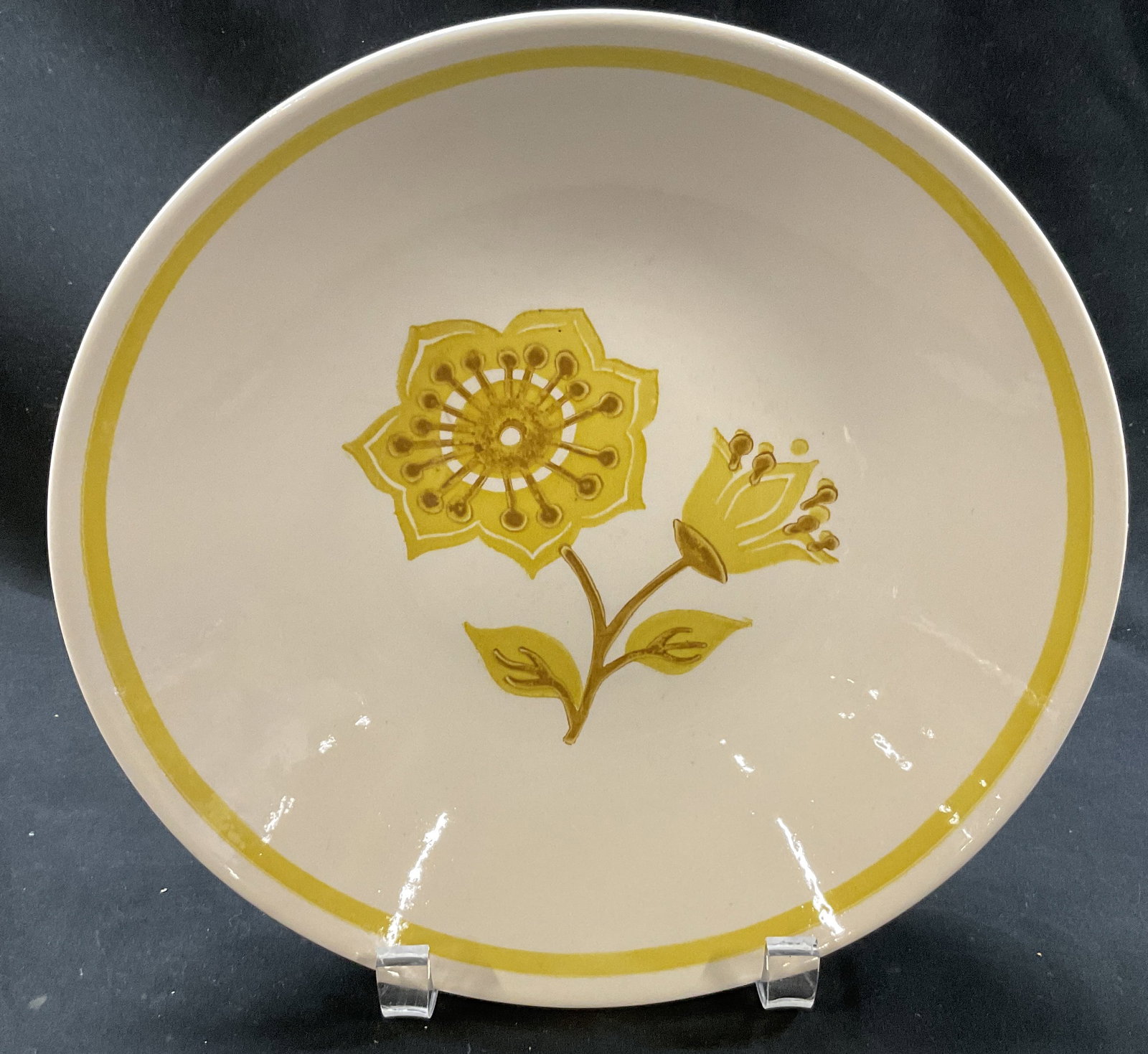 Vintage Yellow Floral Ceramic Bowl: Vintage Yellow Floral Ceramic Bowl. Condition Consistent with Exposure. Measures app 2in H x 9in Diam. Vintage Bowl, Yellow Florals, Flowers, Ceramic, Bowls, Kitchen Decor, Table Accessories, Tablewar