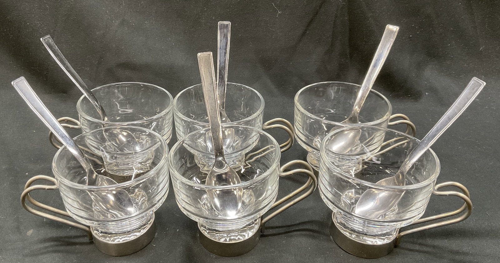 Lt 6 Vintage Glass & Metal Espresso Cups (1 of 6)