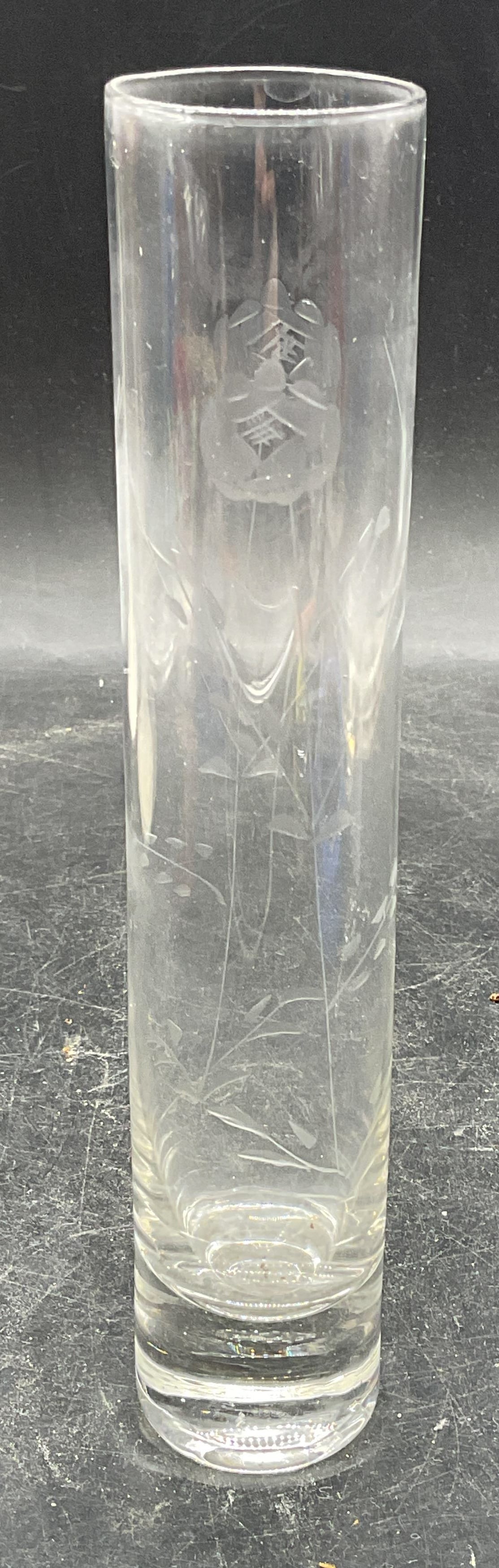 Vintage Hand Etched Floral Glass Bud Vase (1 of 6)