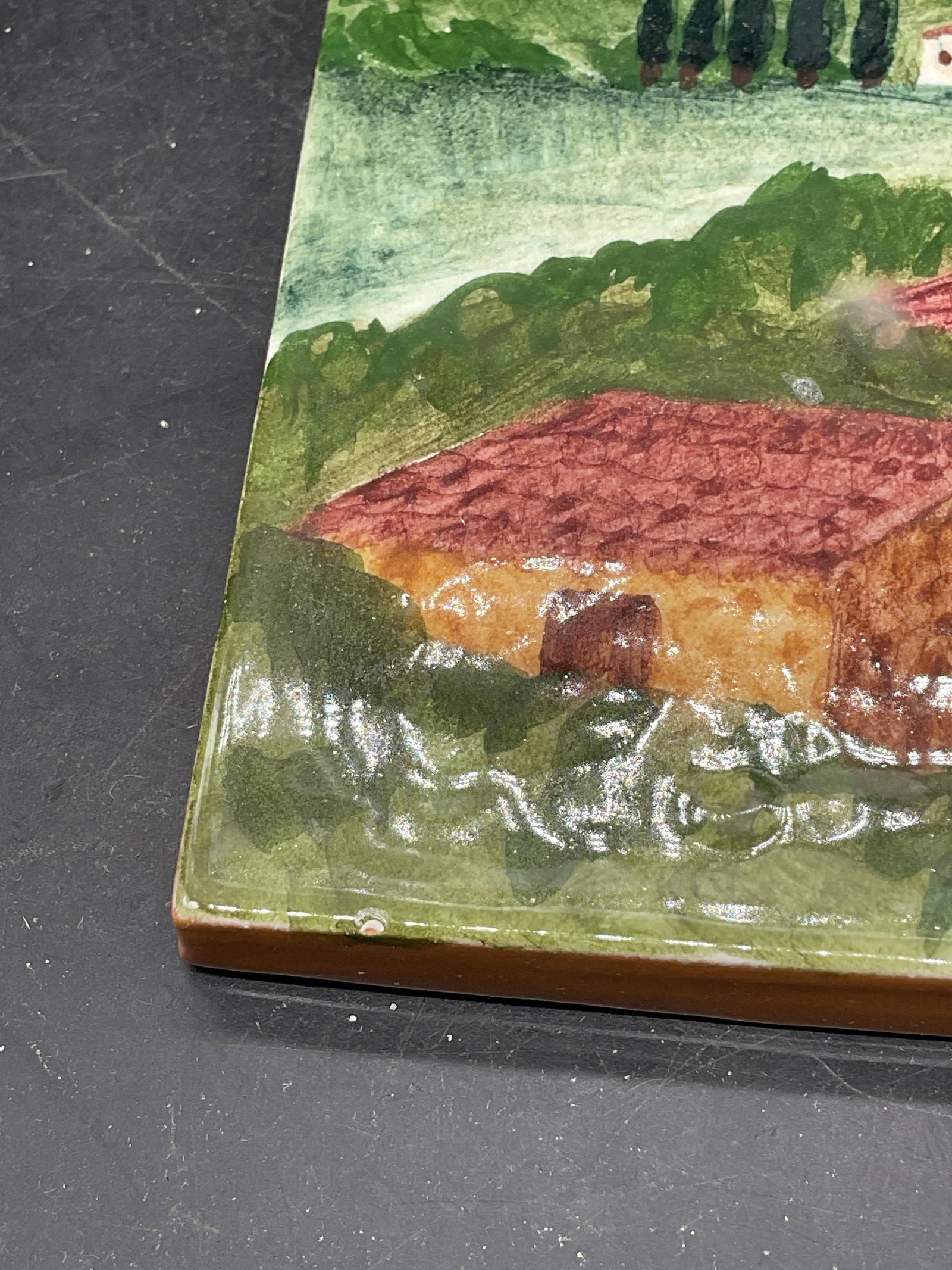 Signed Hand Painted Landscape Ceramic Tile - 2