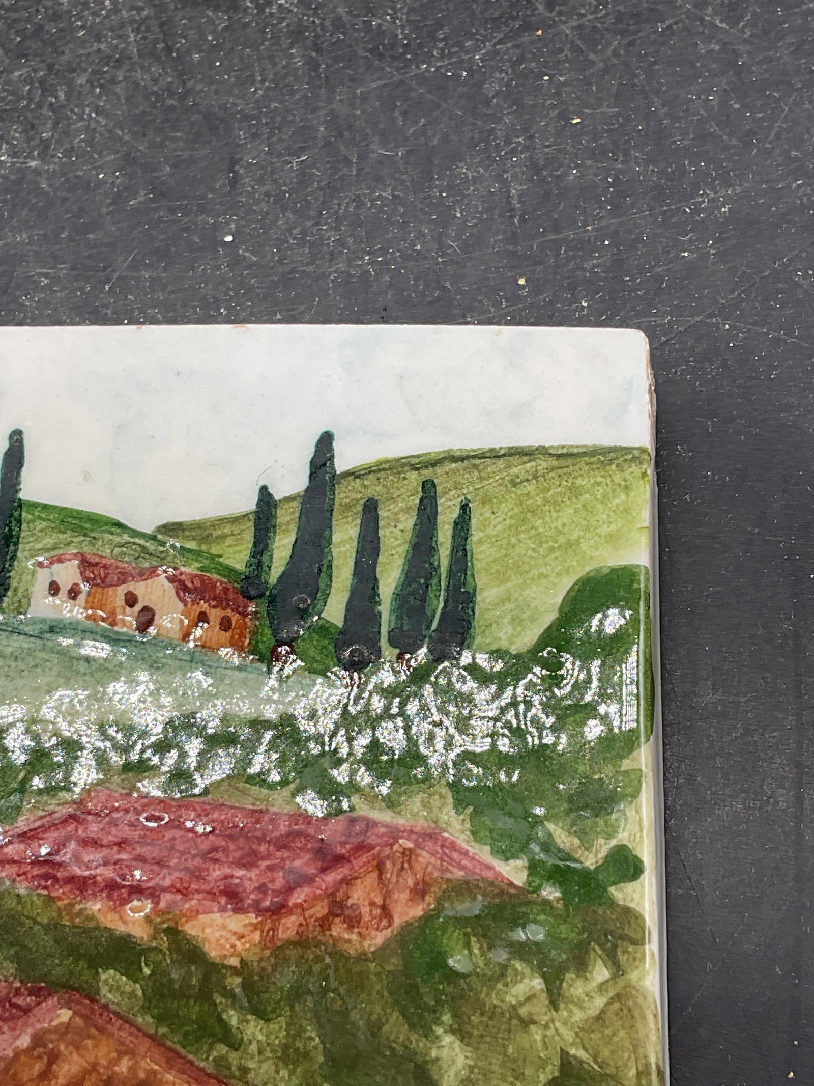 Signed Hand Painted Landscape Ceramic Tile - 3