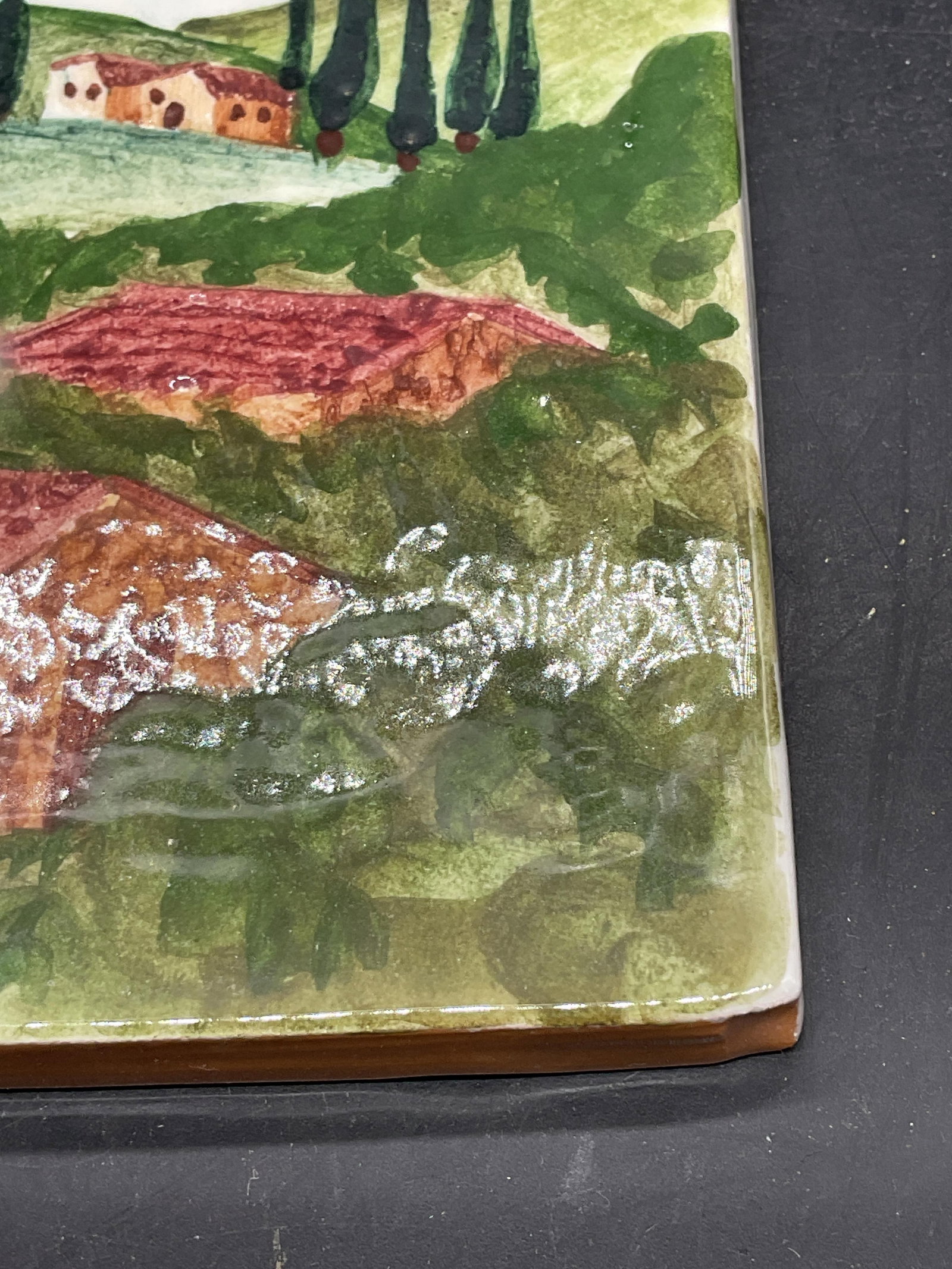 Signed Hand Painted Landscape Ceramic Tile - 4