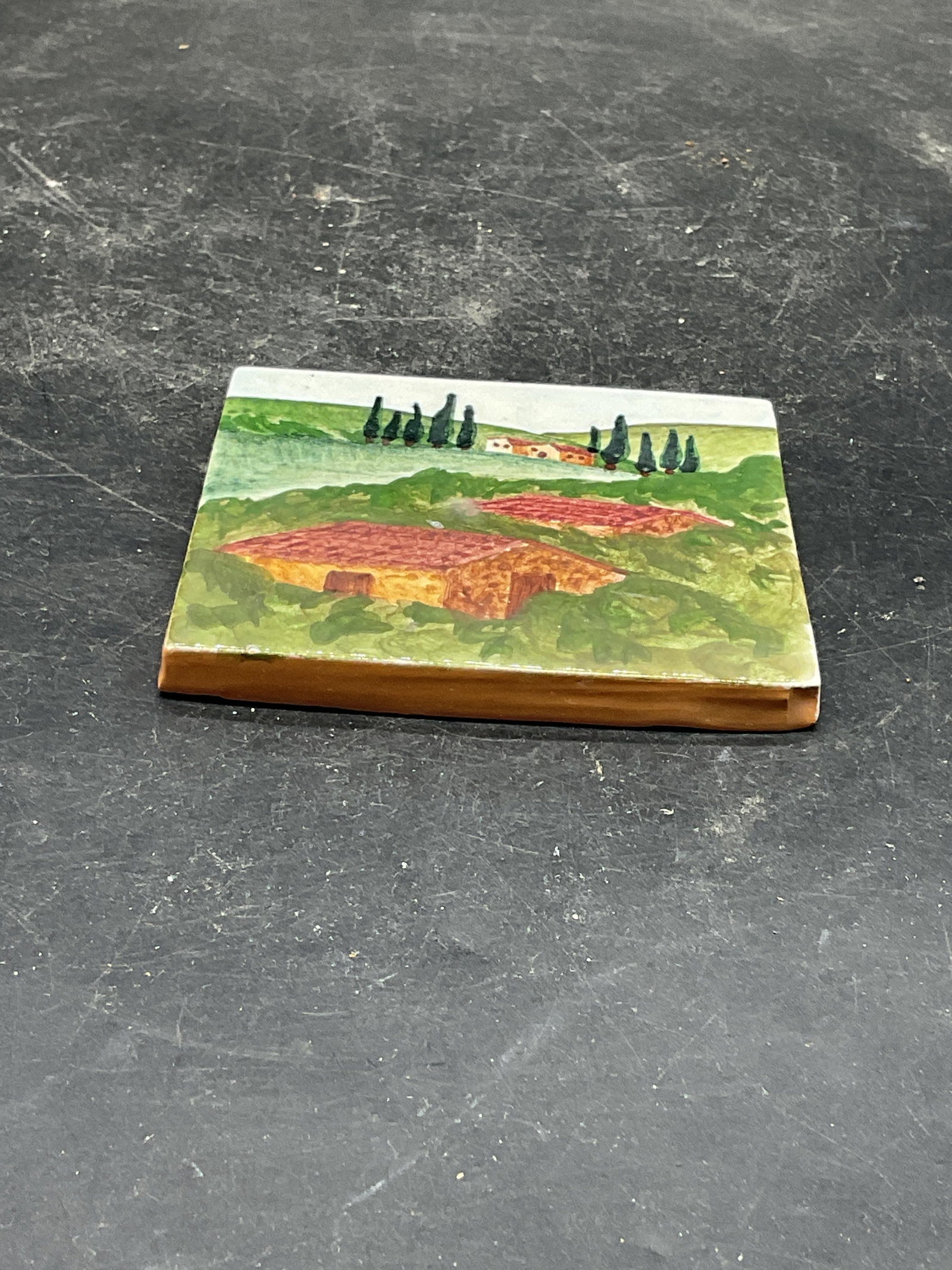 Signed Hand Painted Landscape Ceramic Tile - 5