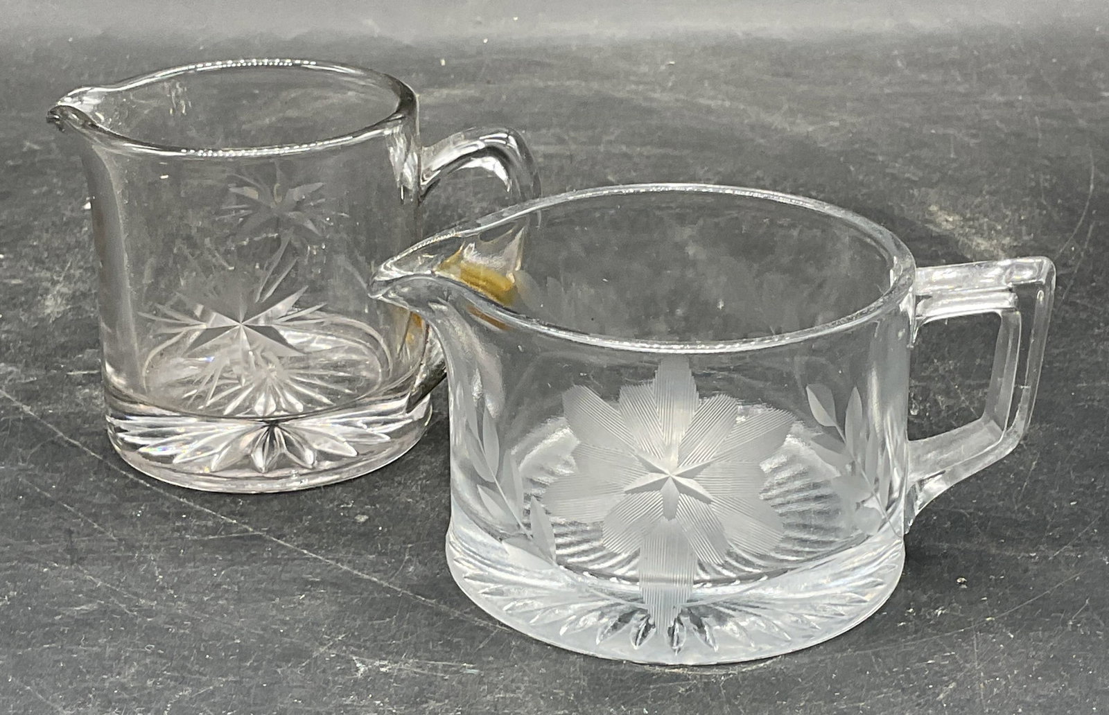 Lot 2 Vintage Cut Glass Floral Creamers (1 of 6)