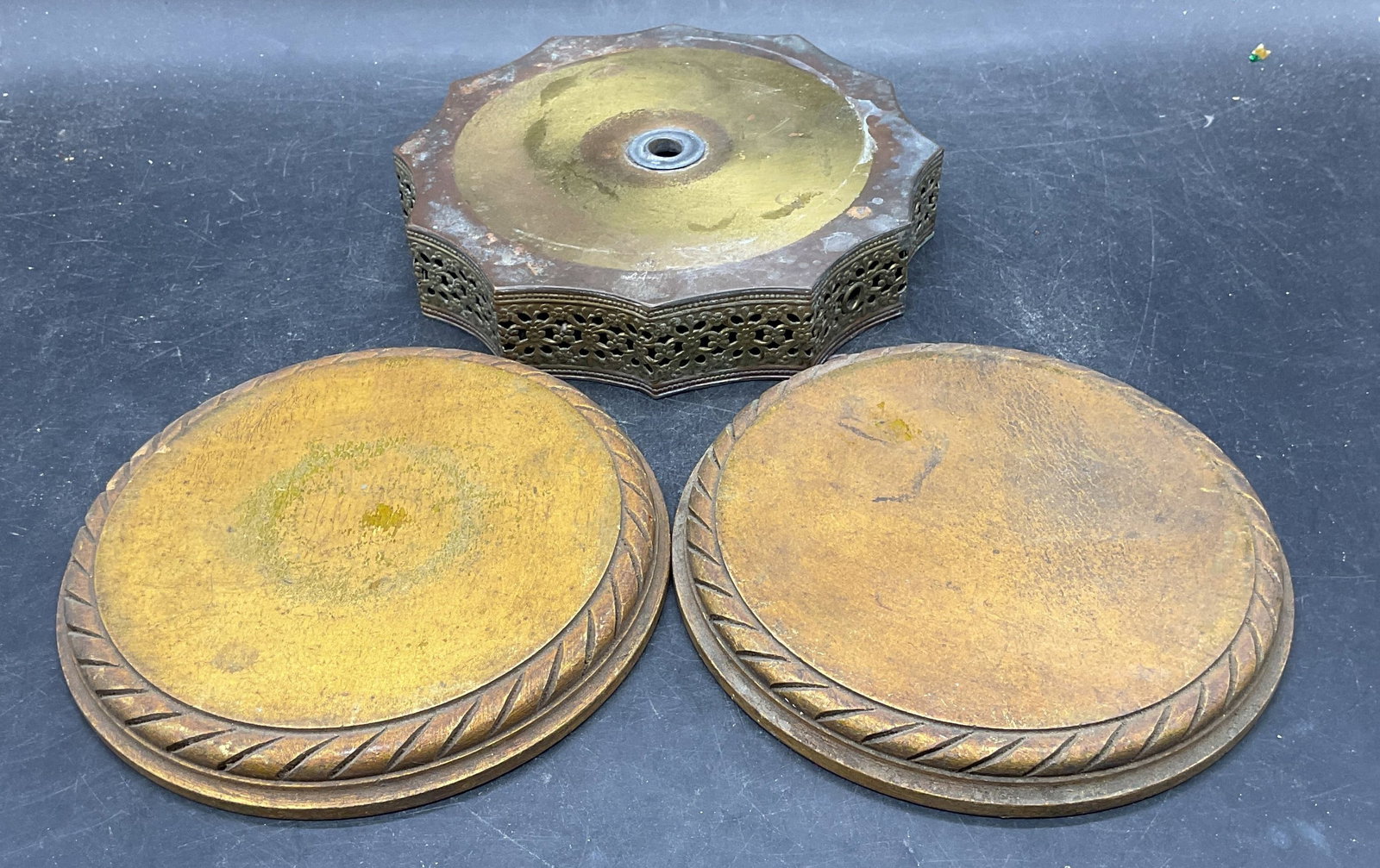 Lot 3 Vintage Brass & Gilt Wood Stands (1 of 6)