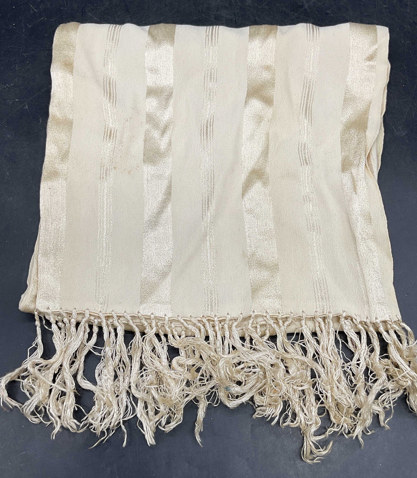 White Striped Fringe Silk Scarf (1 of 6)