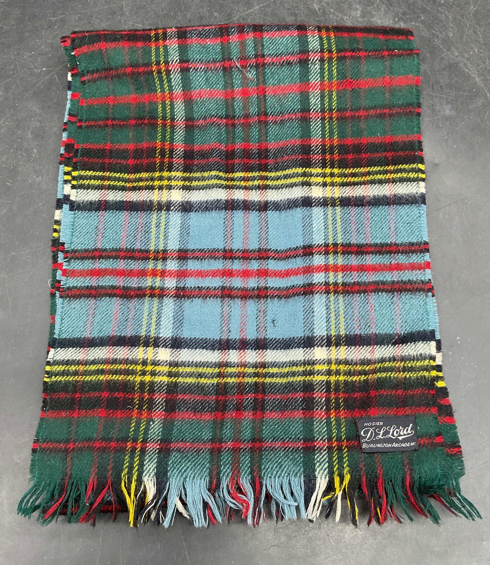 Vtg D L Lord Blue Green Plaid Wool Scarf (1 of 6)