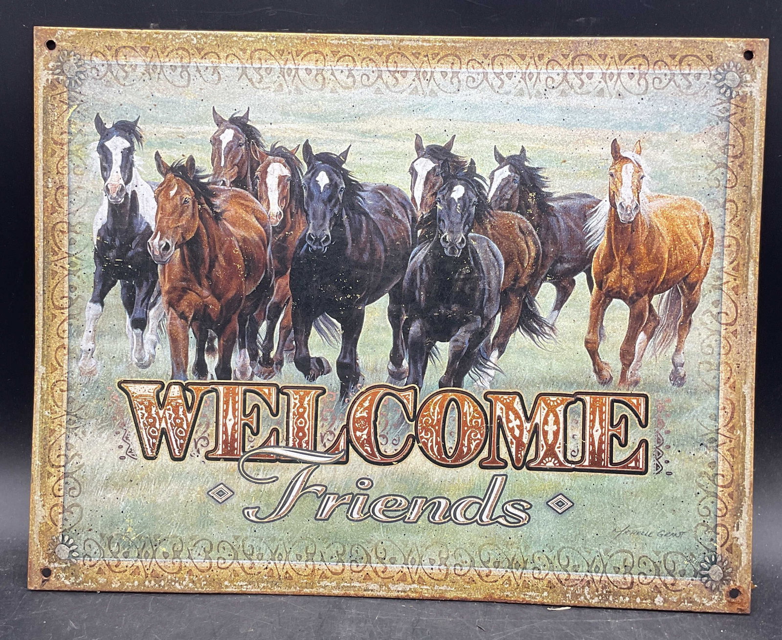 Welcome Friends Horses Metal Litho Wall Sign (1 of 6)