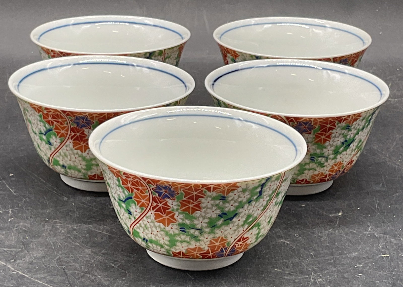 Set 5 Signed Asian Porcelain Floral Teacups (1 of 6)