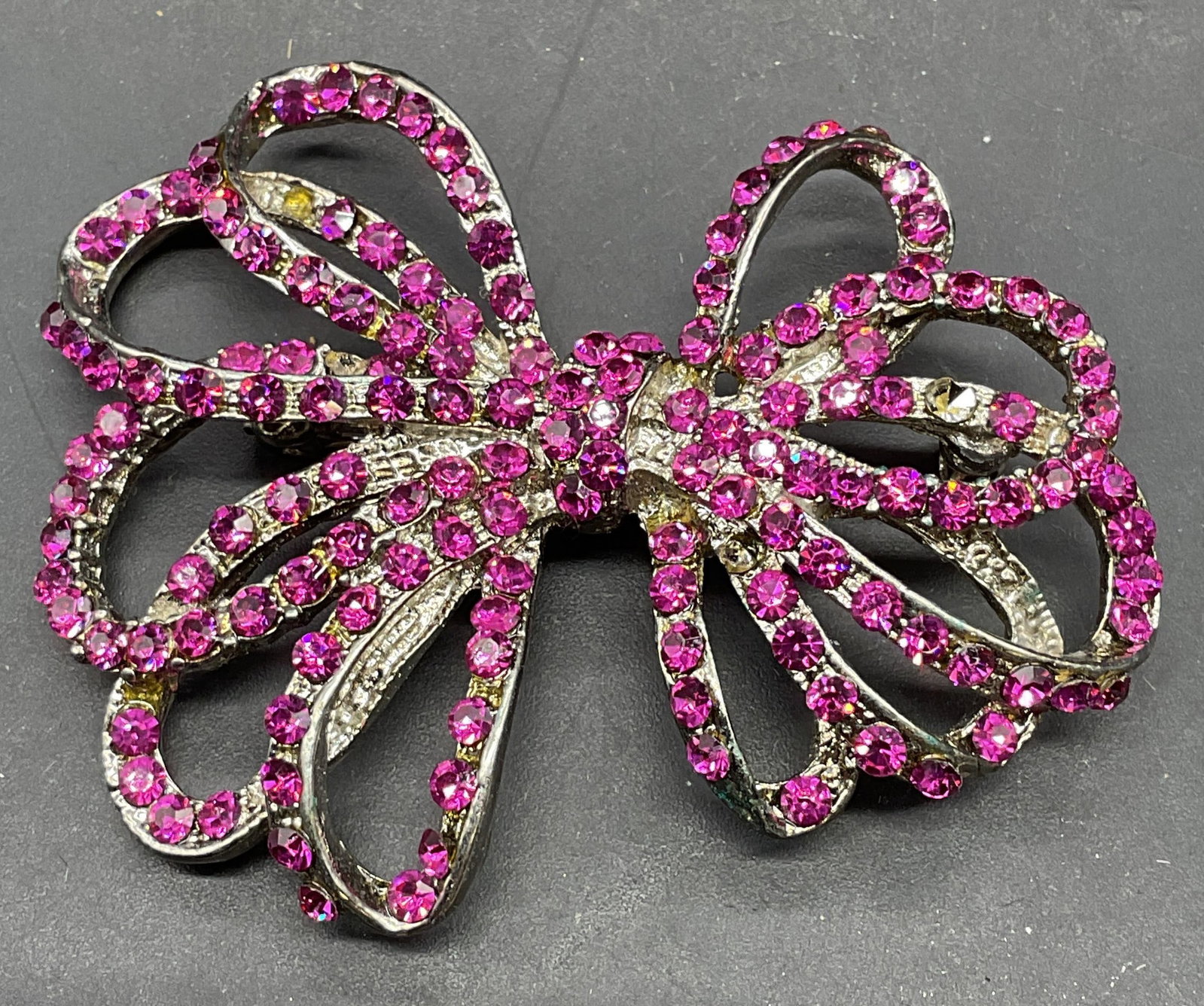 Silver Tone Pink Crystal Bow Ribbon Brooch (1 of 6)