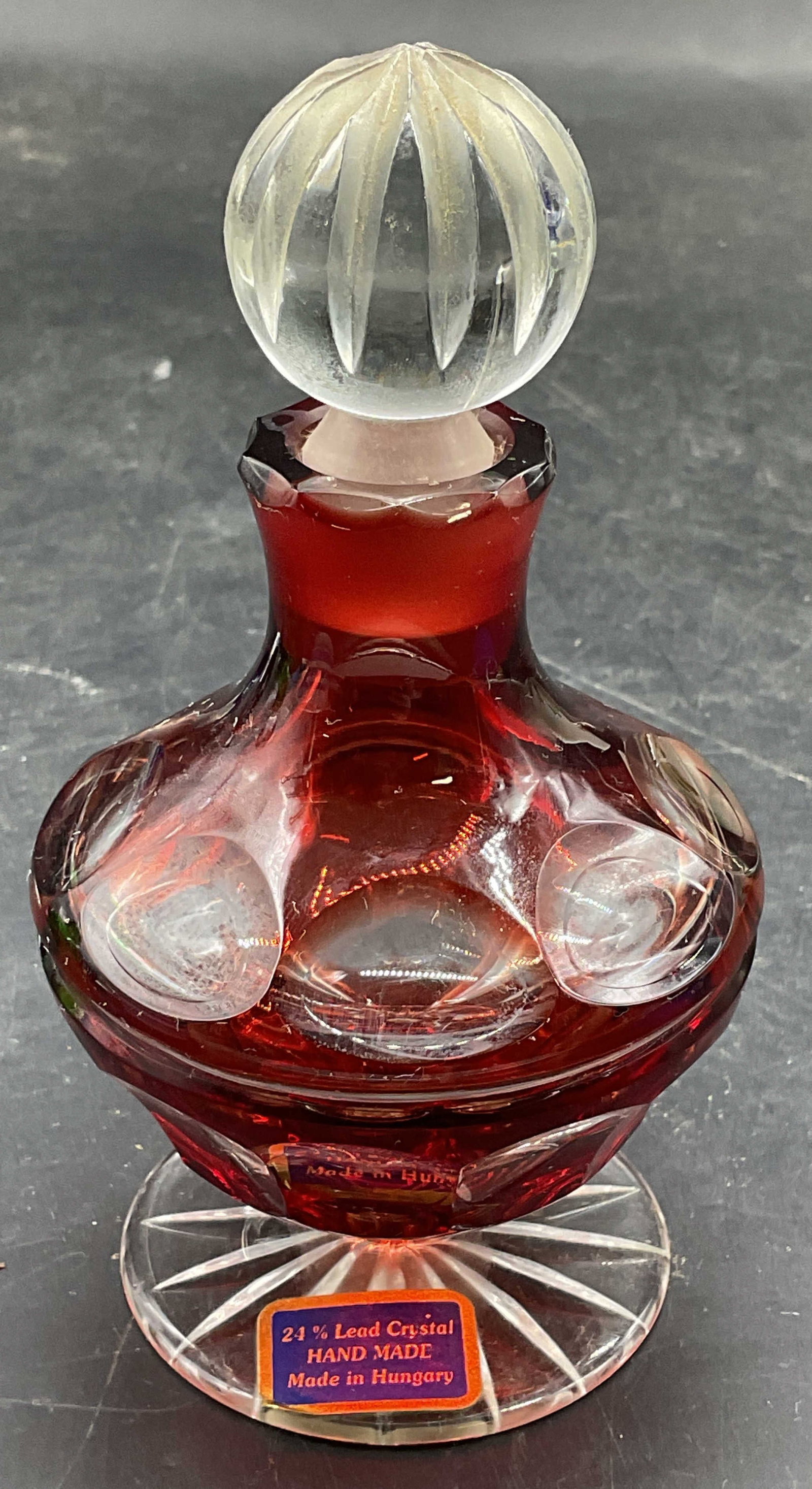 Cranberry Hand Cut Crystal Perfume Bottle Hungary (1 of 7)