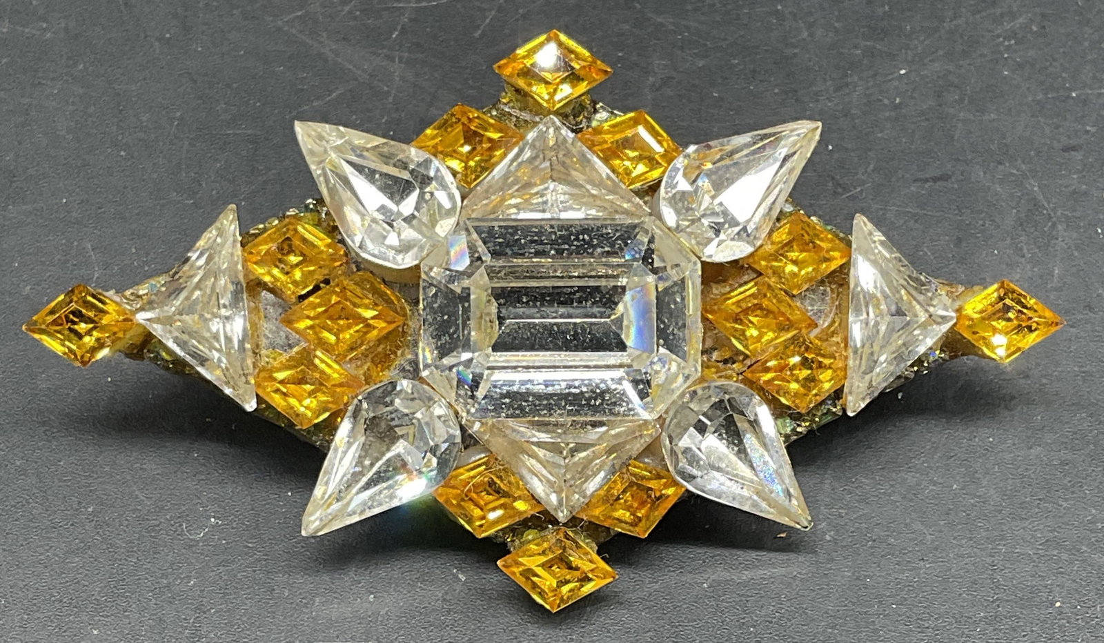 Vintage Orange Crystal Geometric Brooch (1 of 6)
