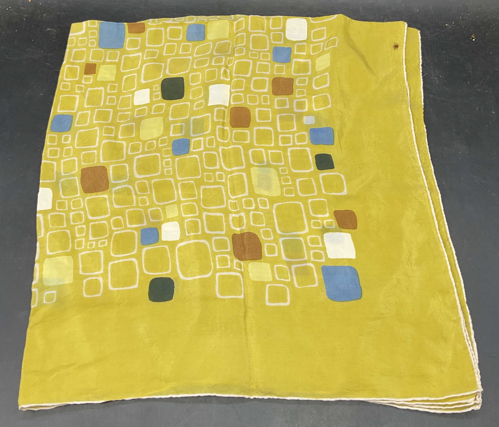 Vintage Yellow Geometric Print Silk Scarf (1 of 6)