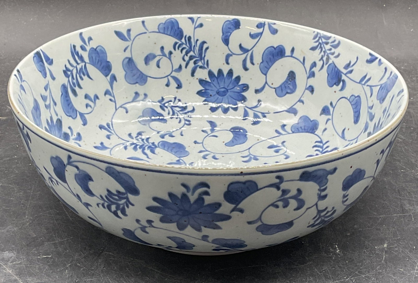 Signed Blue Porcelain Floral Bowl, Japan (1 of 6)