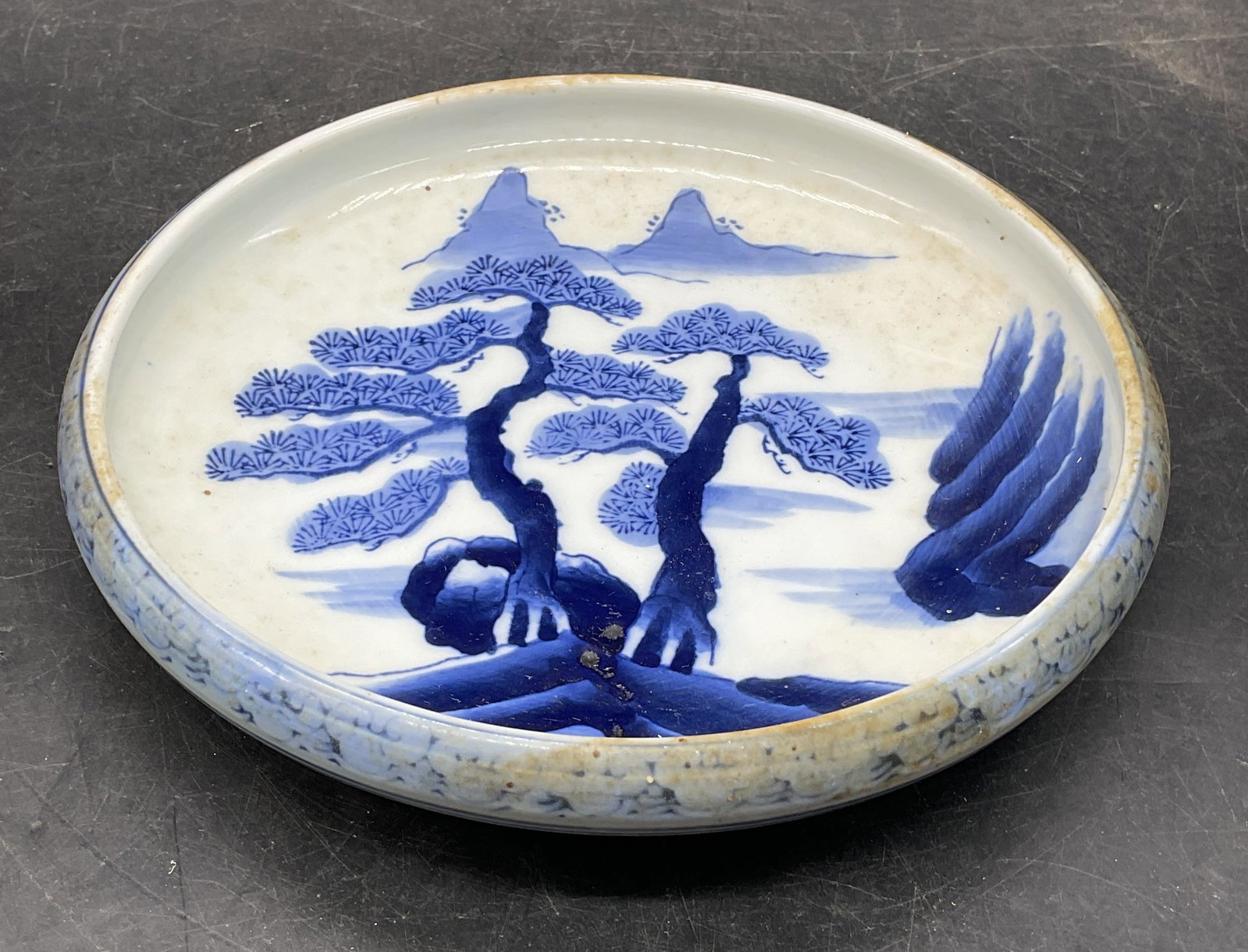 Signed Asian Blue Porcelain Landscape Bowl (1 of 6)