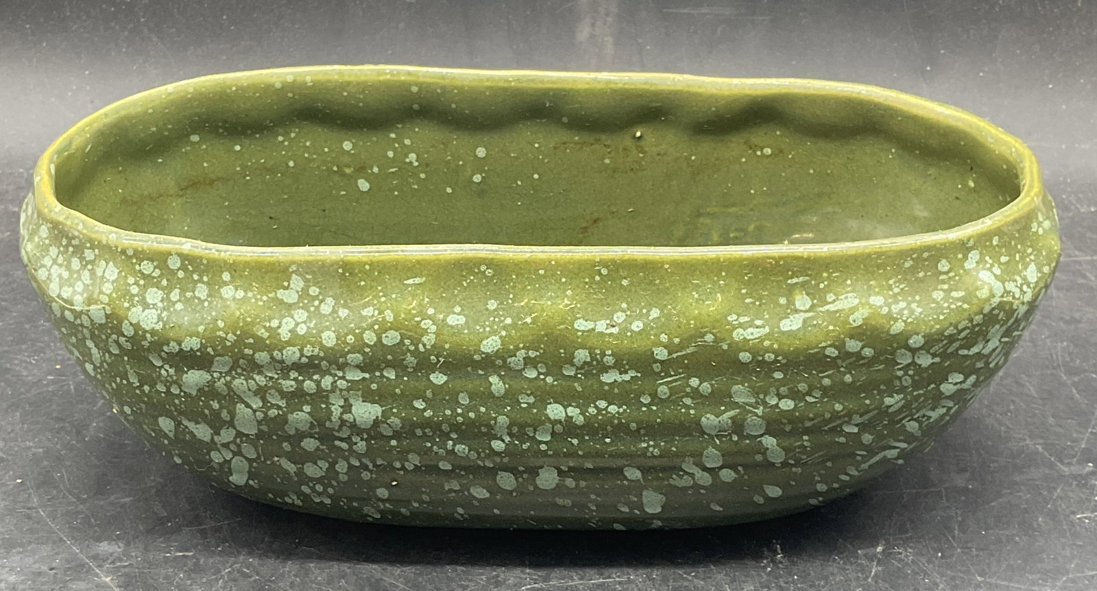 Mid Century Green Speckled Pottery Planter (1 of 6)