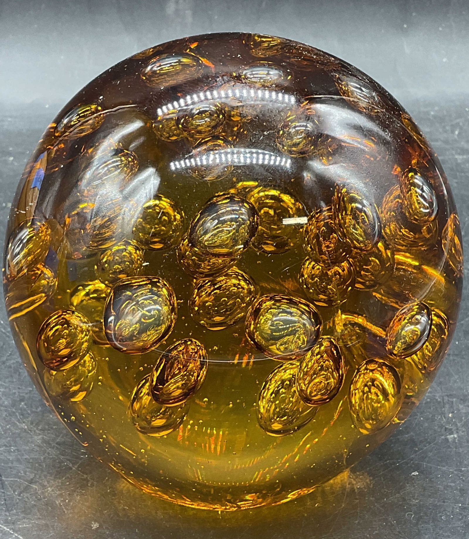 Three Hands Amber Glass Bubble Paperweight (1 of 6)